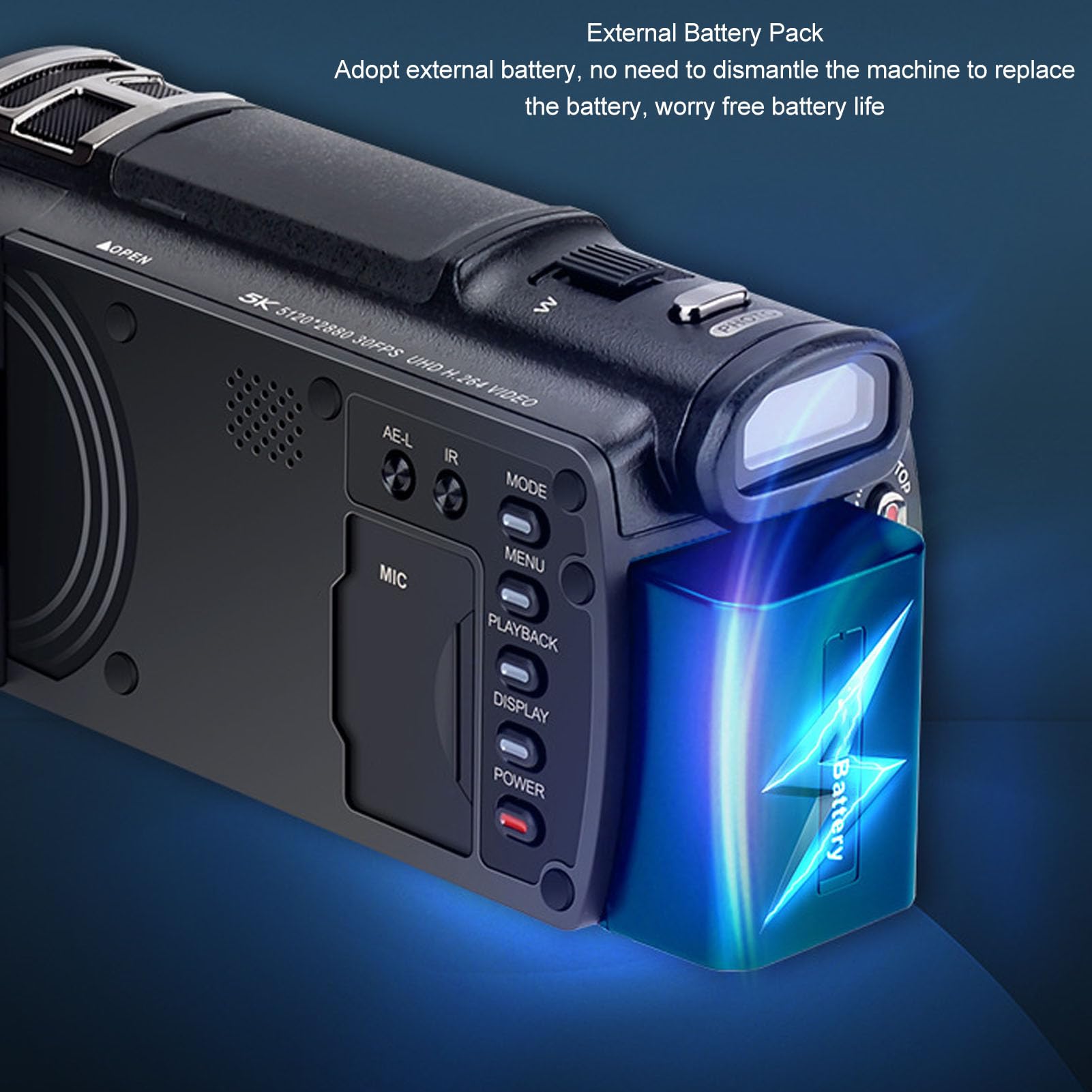 Bewinner Videocamera 5K 30FPS, Videocamera 4K 60FPS, Fotocamera per con Zoom Ottico 12X - Touchscreen Ruotabile da 3,5 Pollici, Controllo AF MF, Zoom Ibrido 40X, WDR, Antishake