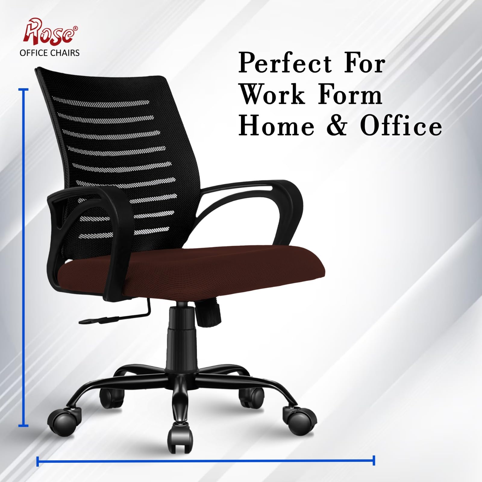 ROSE® Elite | 3 Years Brand Warranty | Ergonomic Office Chair, Study, WFH, Revolving, Rolling, Desk, Task, Laptop, Student Chair (Brown Seat & Black Back, Elite Classic MB) 4