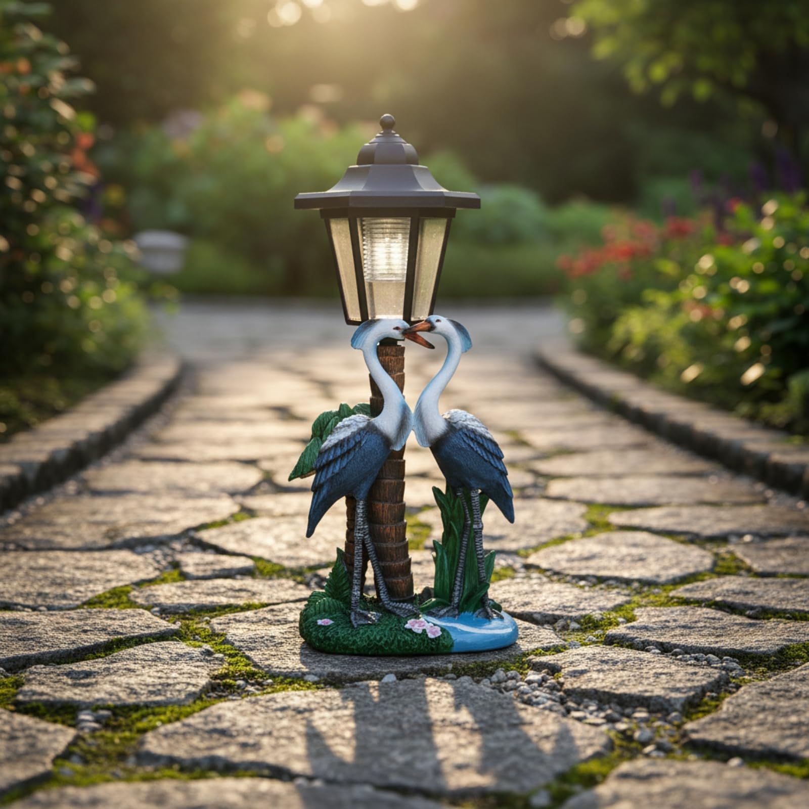 con Lanterna Decorativa Statua con Lanterna Decorativo per Cortile, Sentiero, Statua di Gru Bianca con Lampada Solare