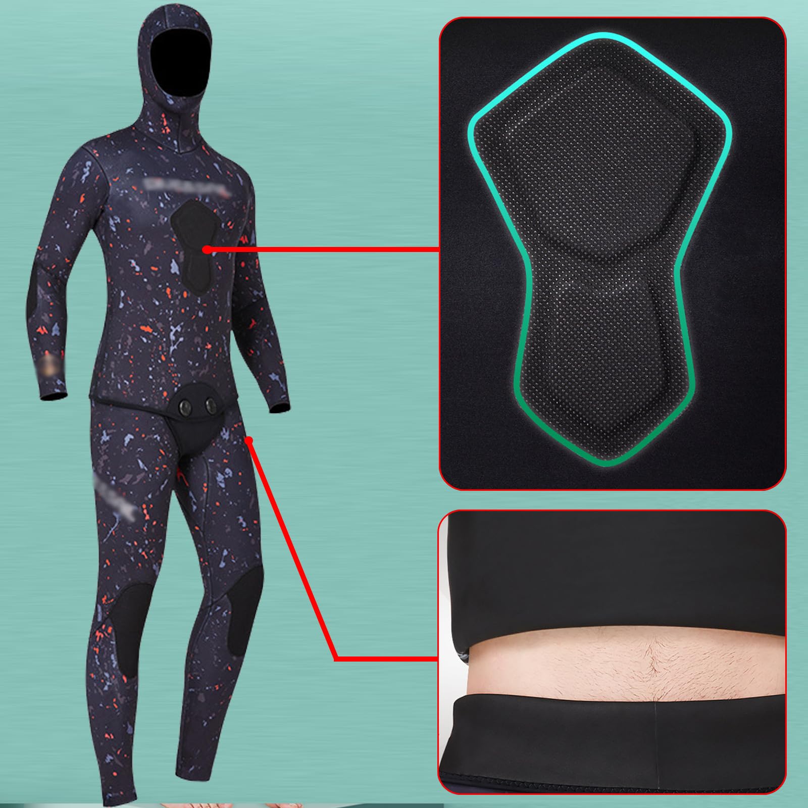 Muta da Pesca Subacquea 2 Pezzi per Uomo, Muta da Sub con Cappuccio da 3 mm/5 mm/7 mm per Snorkeling, Nuoto e apnea