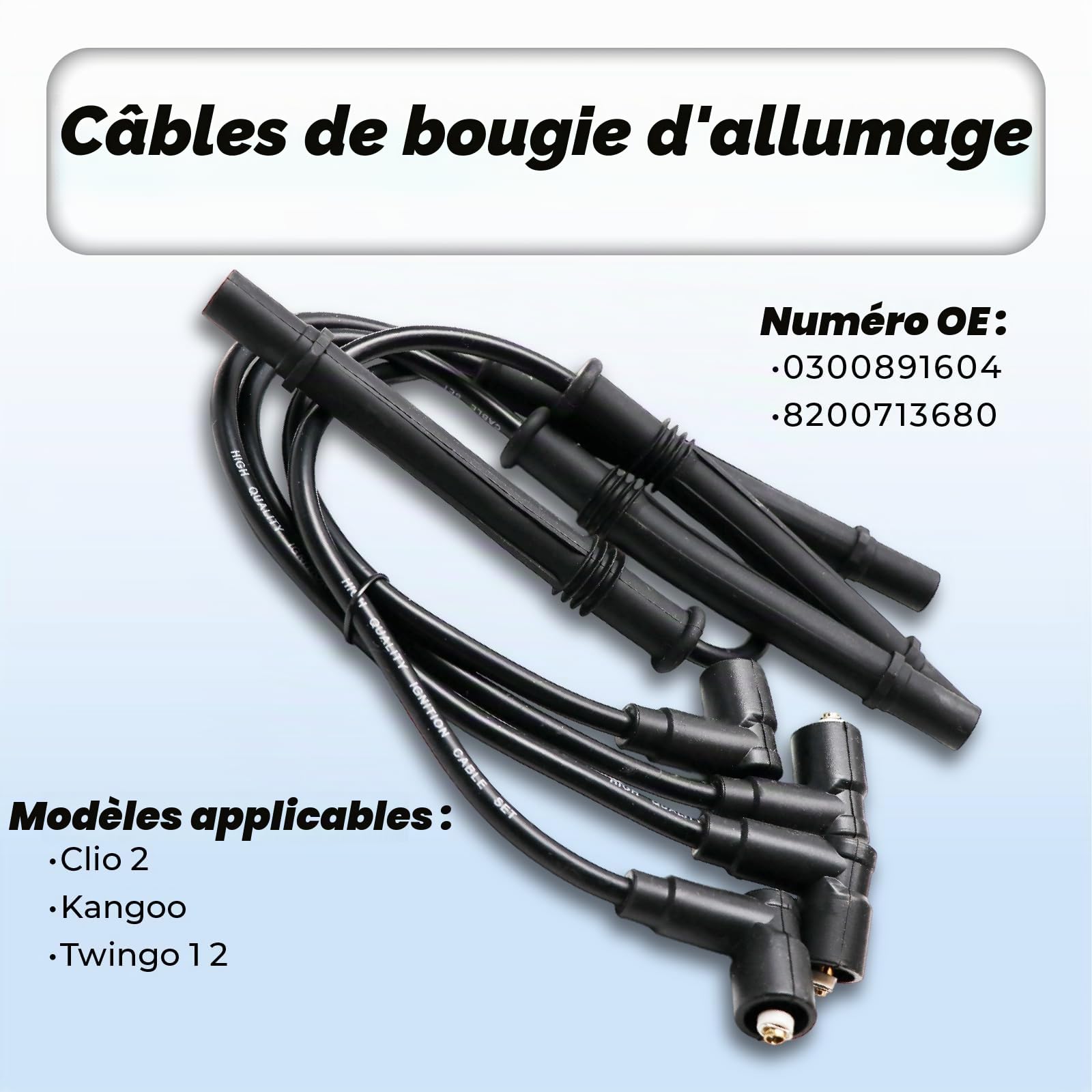 4 Pcs Câble D'allumage Ligne Voiture 0300891604 pour Clio 2 Kangoo Twingo 1 Twingo 2 Cable Bougie Allumage Fil Bougie 8200713680