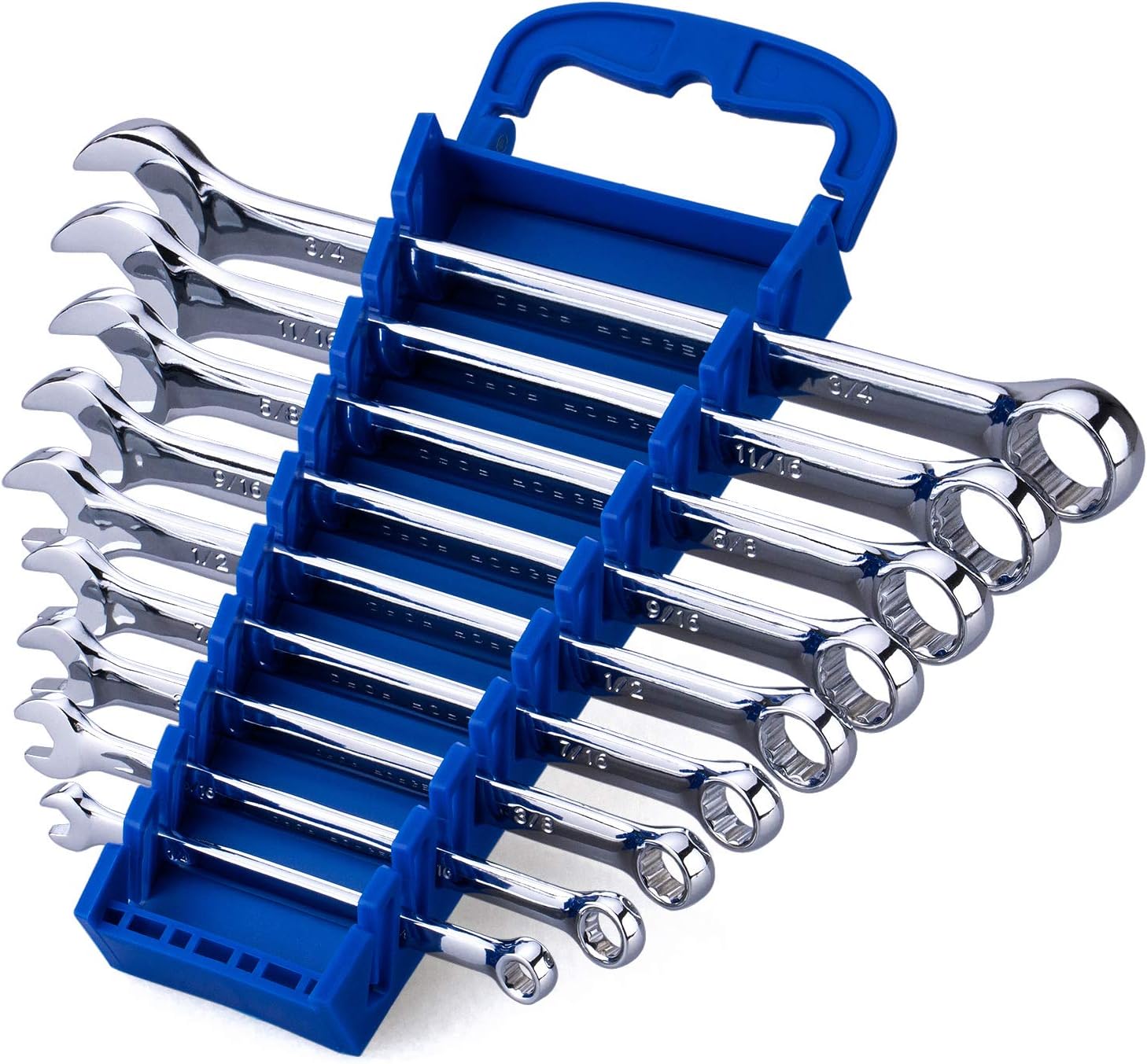 Max Torque 9-Piece Premium Combination Wrench Set, Standard Inch Sizes from 1/4” to 3/4” with Rack Organizer | Chrome Vanadium Steel, Long Pattern Design, Mirror Chrome Finish, Open and Box Ends