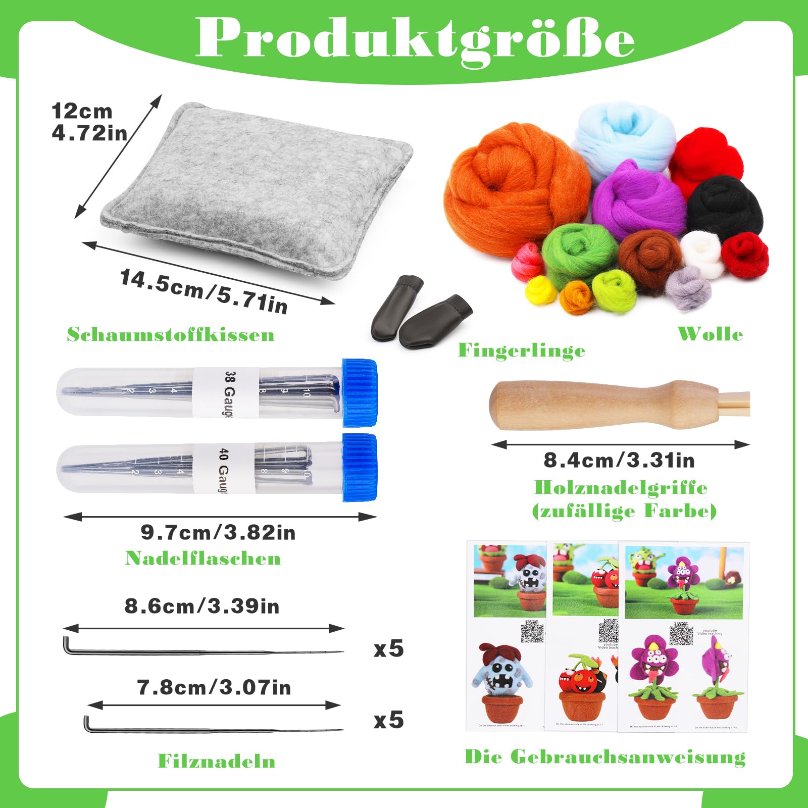 2 Sets Nadelfilz Starter Kit – Inkl. Wolle, Filztuch, Rahmen, Nadeln & Anleitung Für Anfänger