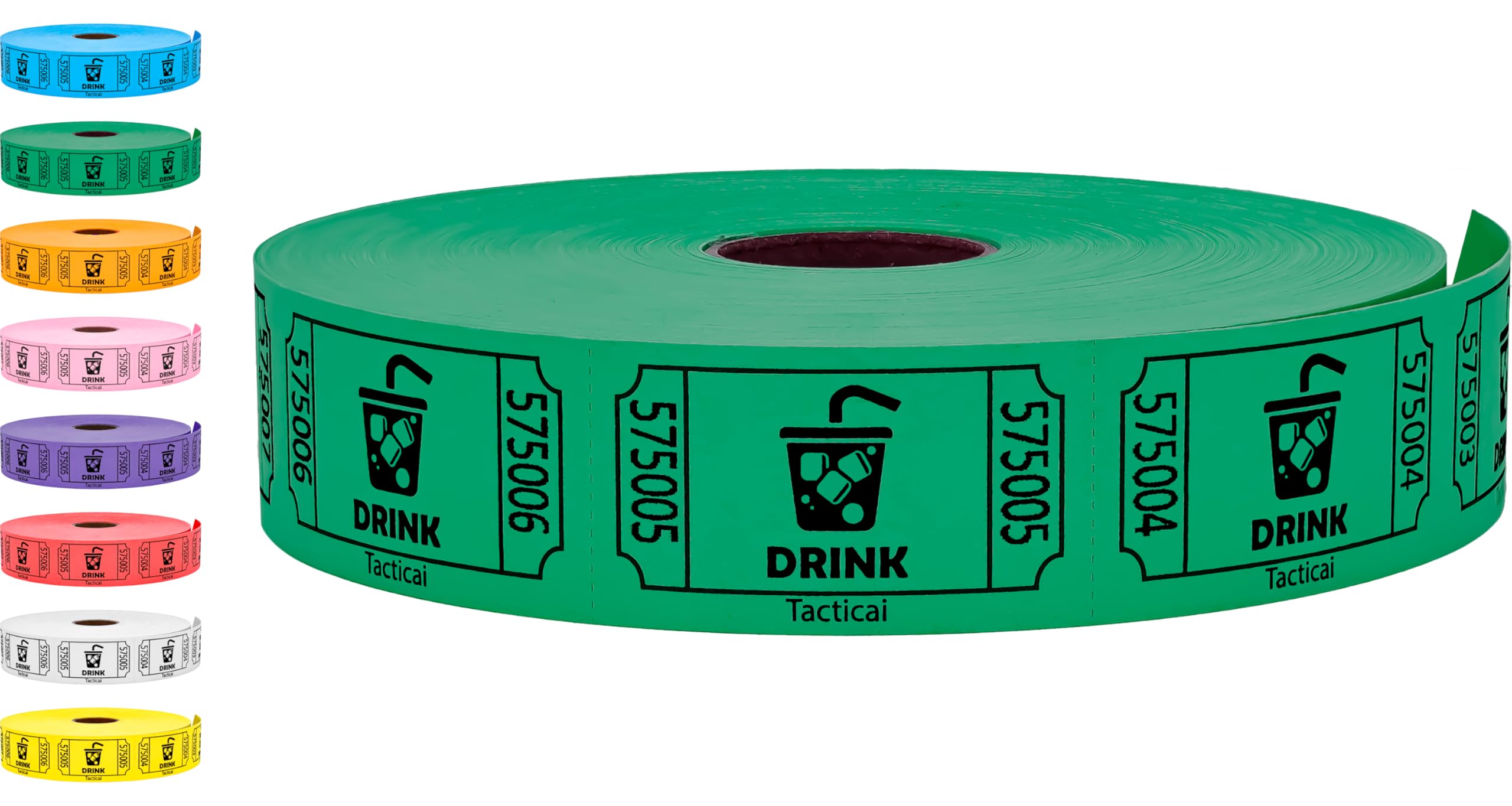 Tacticai 1000 Raffle Tickets, Drink, Green (1 of 8 Colors), Single Roll for Events, Entry, Class Reward, Fundraiser & Prizes — image 1