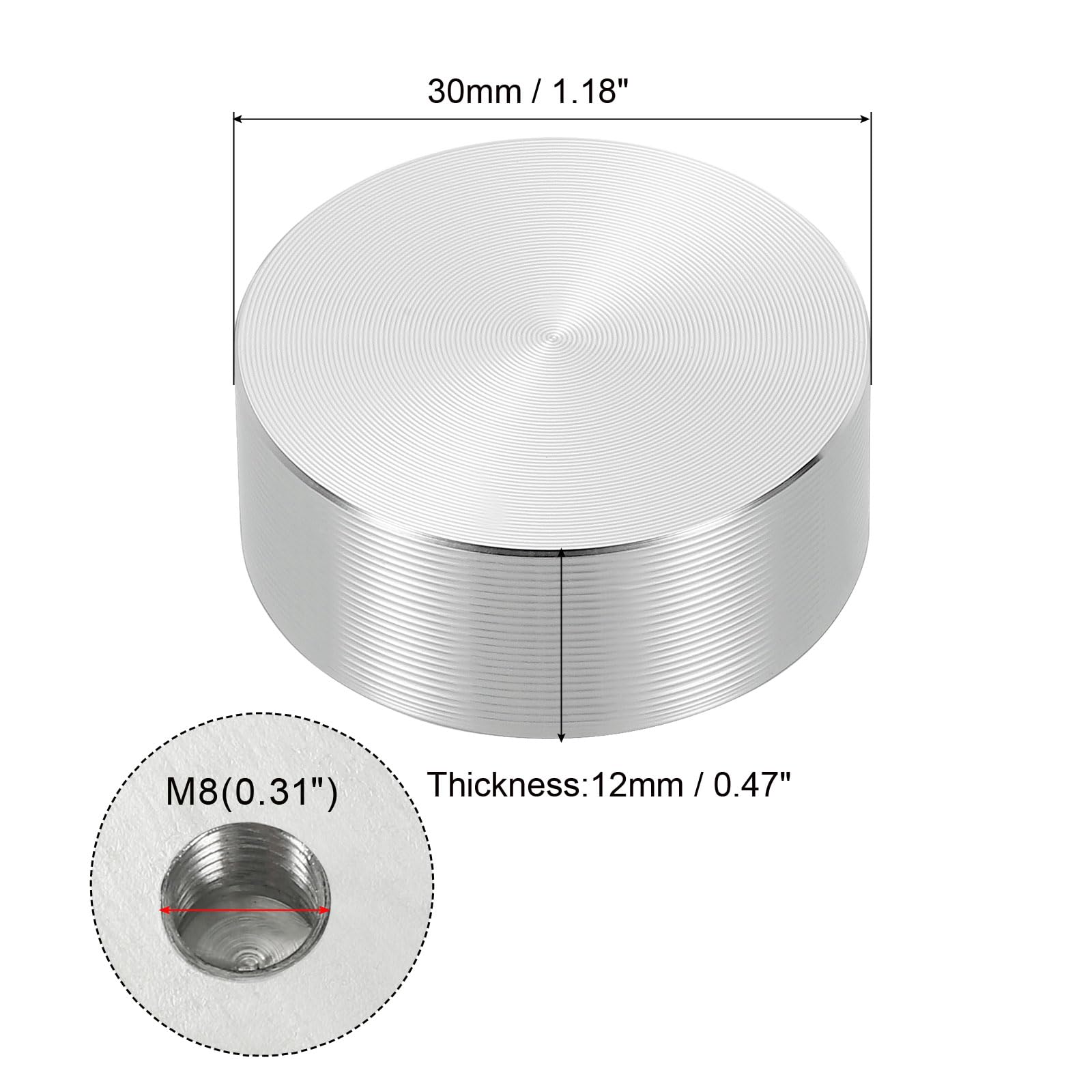 PATIKIL M8 Thread 30mm / 1.2" Dia 12mm Thick Aluminum Circle Disc Glass Top Adapter 6pcs Round Solid Table Feet Pad Plate Hardware for Tea Coffee Table - Image 2