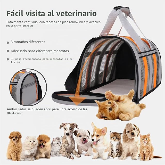Foto 7 de 8 de PETCUTE Transportín Gato Perro Transpirable,Bolsa de Transporte Plegable para Mascota con Colchón Suave…