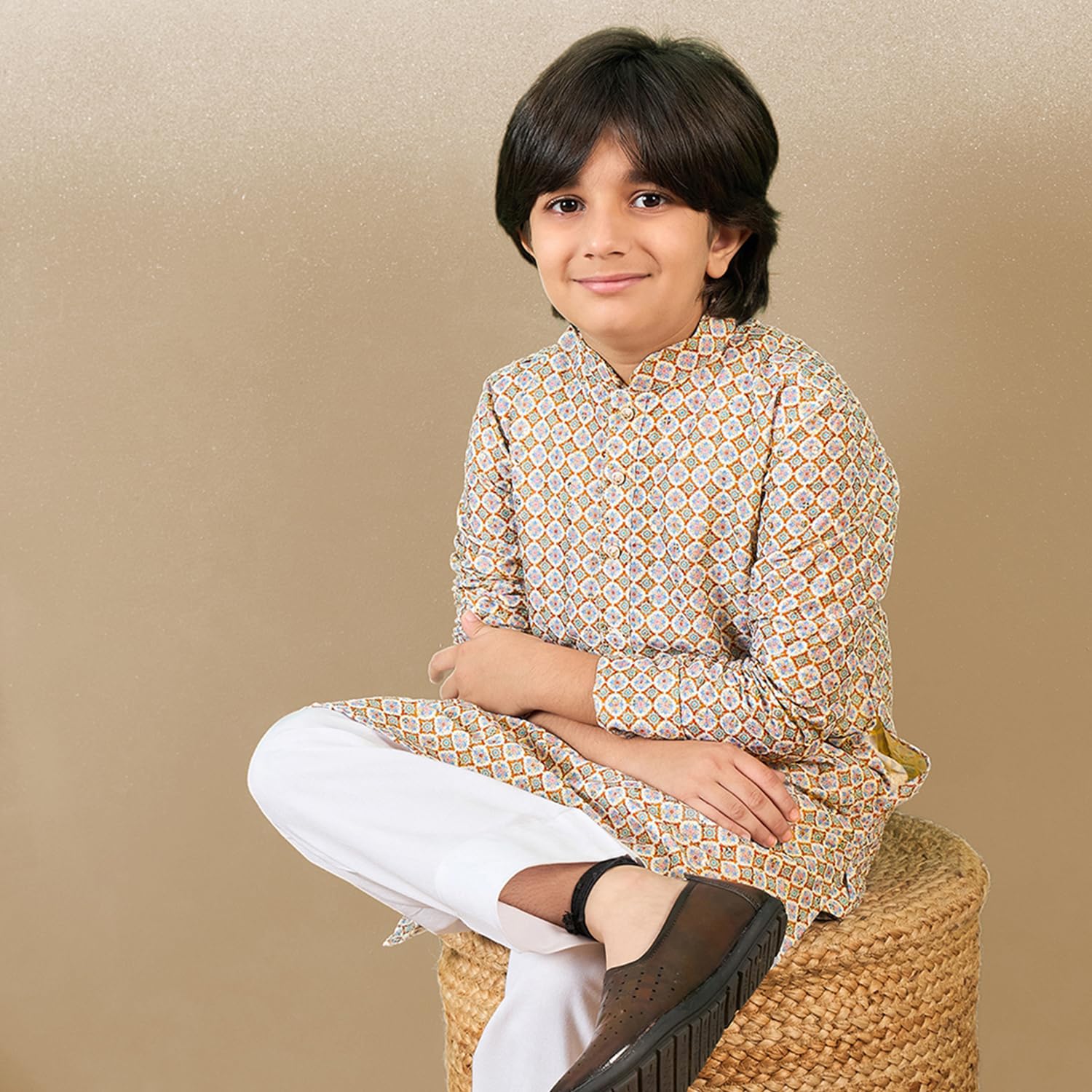 Sanwara Printed Brown Kurta with Sequins for Boys (32) 3