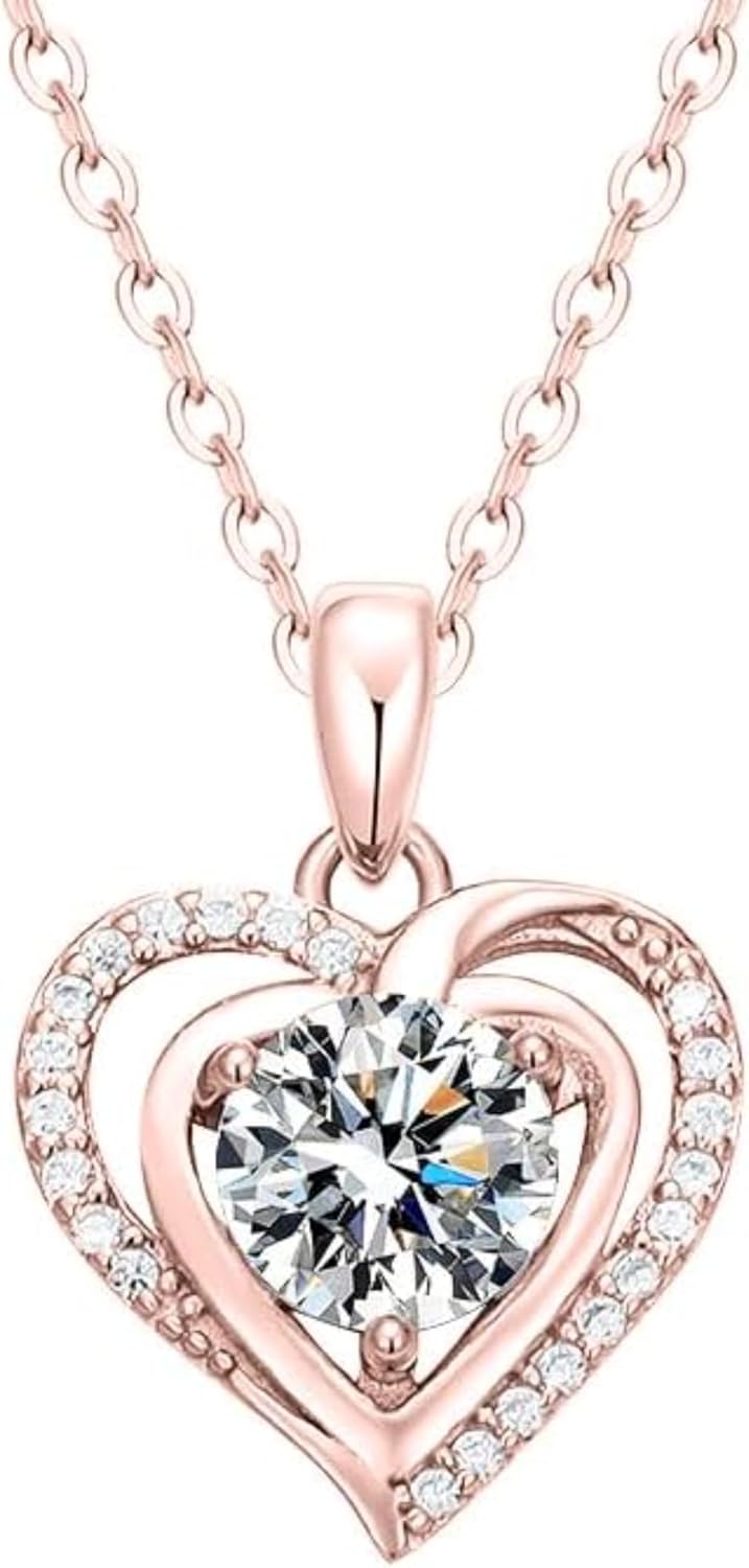 14K Gold 1 Carat Diamond Classic Heart Pendant Necklace for Women, Round Cut D-Color VVS1,A Unique Birthday Gift for Her