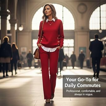2 Piece Lounge Set Women 2026, Cotton Long Sleeve Crew Neck Knit Pullover Top Sweatsuit Outfits Leisure Tracksuits