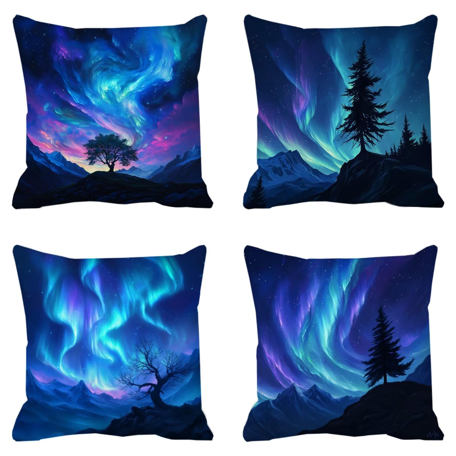 Cojines Sofa Fundas Cojines 70x70cm SúPer Suave Cojin Azul Aurora Juego de 4, Fundas Almohada Impermeable Exterior, Interior Y Exterior Cojin Decorativos, JardíN Sillaterraza Regalos NavideñOs P-367