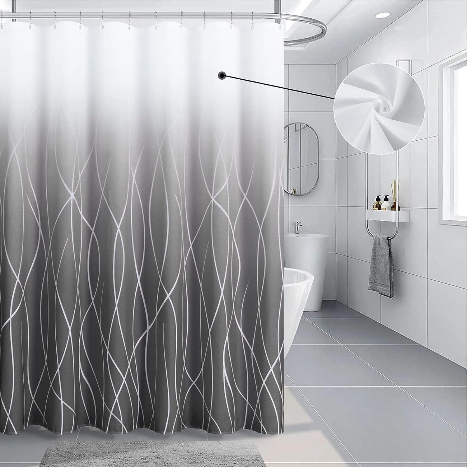 Duschvorhang Modernes Design – 72x72 Zoll, Wasserdichter Polyester, Inkl. 12 Haken, Maschinenwaschbar