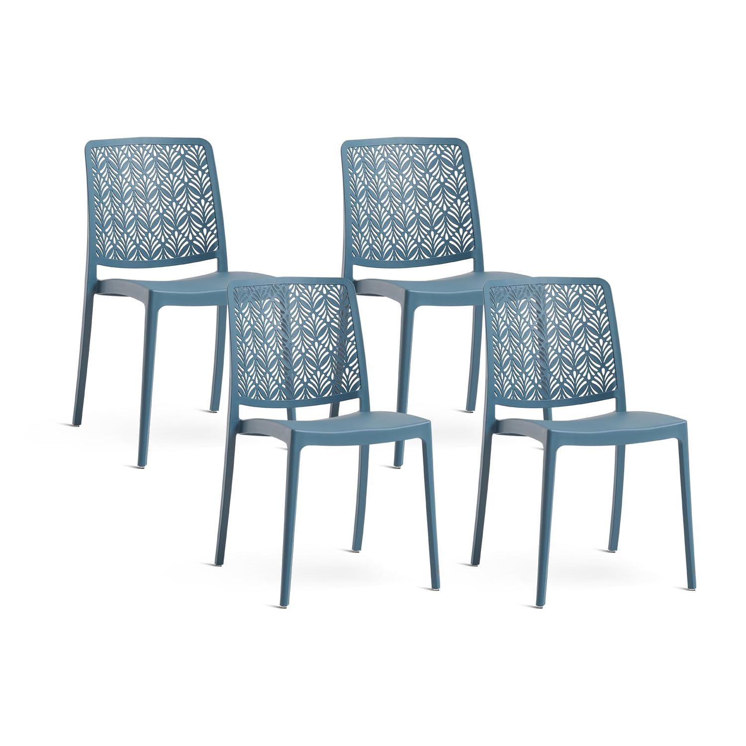 SIEDITI FUORI E DENTRO Chaises de Jardin en polypropylène avec Fibre de Verre, chaises empilables pour extérieur ou intérieur, Design Moderne et ajouré - Yara (4 chaises, Bleu pétrole)