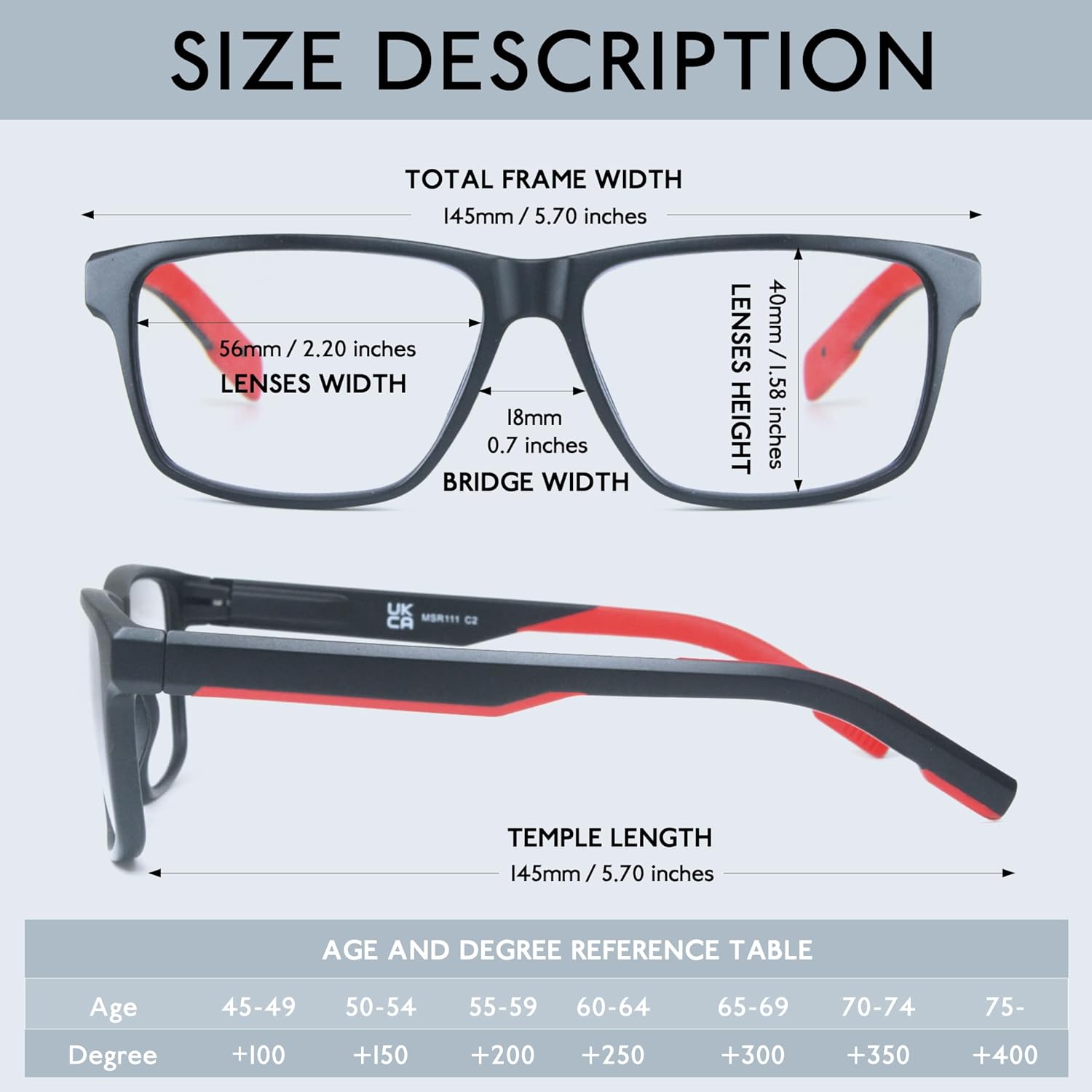 Large Reading Glasses Men Blue Light Blocking Readers Lightweight Wide Cheaters Glasses w/Rubber Arms+Spring Hinges - Image 3