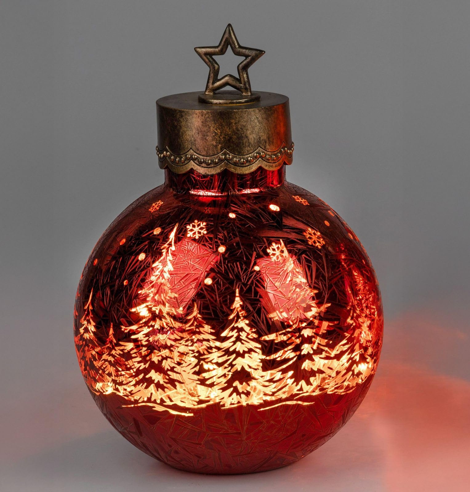 formano LED Deko-Kugel Frosty Rot 30 cm Farb-Glaskugel in Ice-Optik Timer 6h/18h beleuchtet - Batteriebetrieben - Herbst Winter Weihnachtsdeko für Tisch Regal Fensterbank