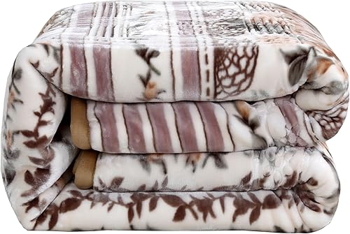 Miniatura 2 de Nestl Manta de forro polar de terciopelo de 9 libras para invierno, 2 capas, pesada y cálida, de estilo coreano, manta reversible estampada Raschel