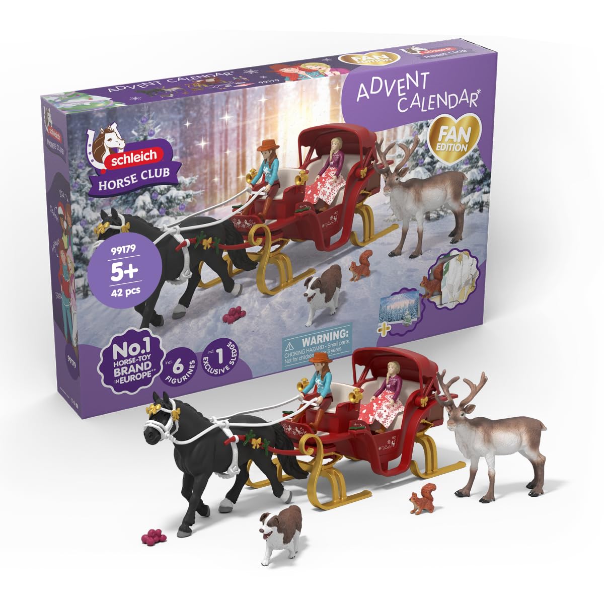 Schleich Horse Club | Gran Calendario de Adviento 2025 – Paseo navideño en Trineo 99179 | con Hannah, Sofia, Trineo, Reno y Accesorios | Idea de Regalo Ecuestre a Partir de 5 años | 31 Piezas | Con Hannah, Sofía, trineo, reno y accesorios, juguete para ca