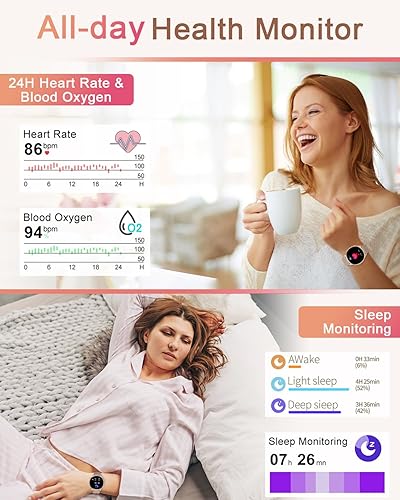 Miniatura 4 de Relojes inteligentes para mujer, 1.32 pulgadas, pantalla siempre encendida, reloj inteligente con llamada Bluetooth, frecuencia cardíaca, presión