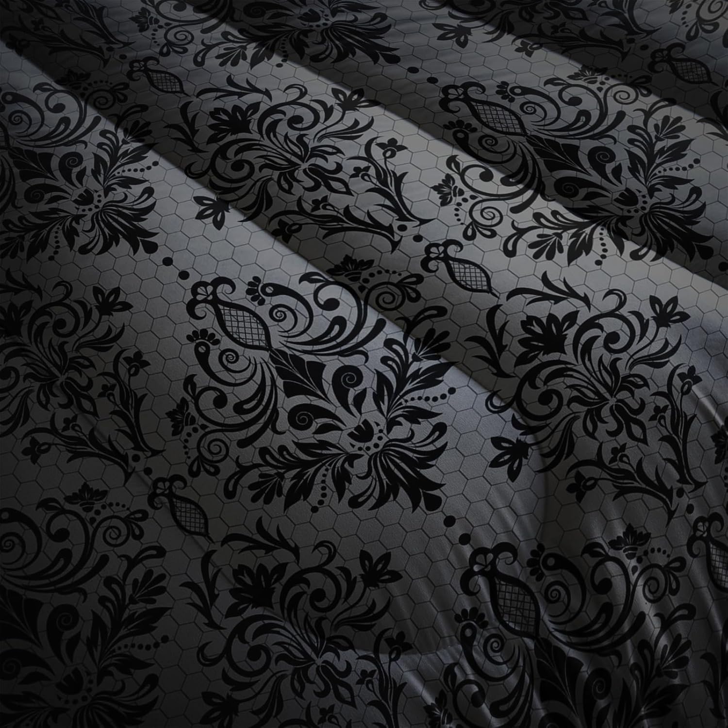 Black Gothic Floral Print Comforter Set Queen Size,Vintage Damask Floral Bedding Set,Bohemian Exotic Printed Quilted Set for Teens Adult,with 1 Comforter and 2 Pillow Case - Image 6