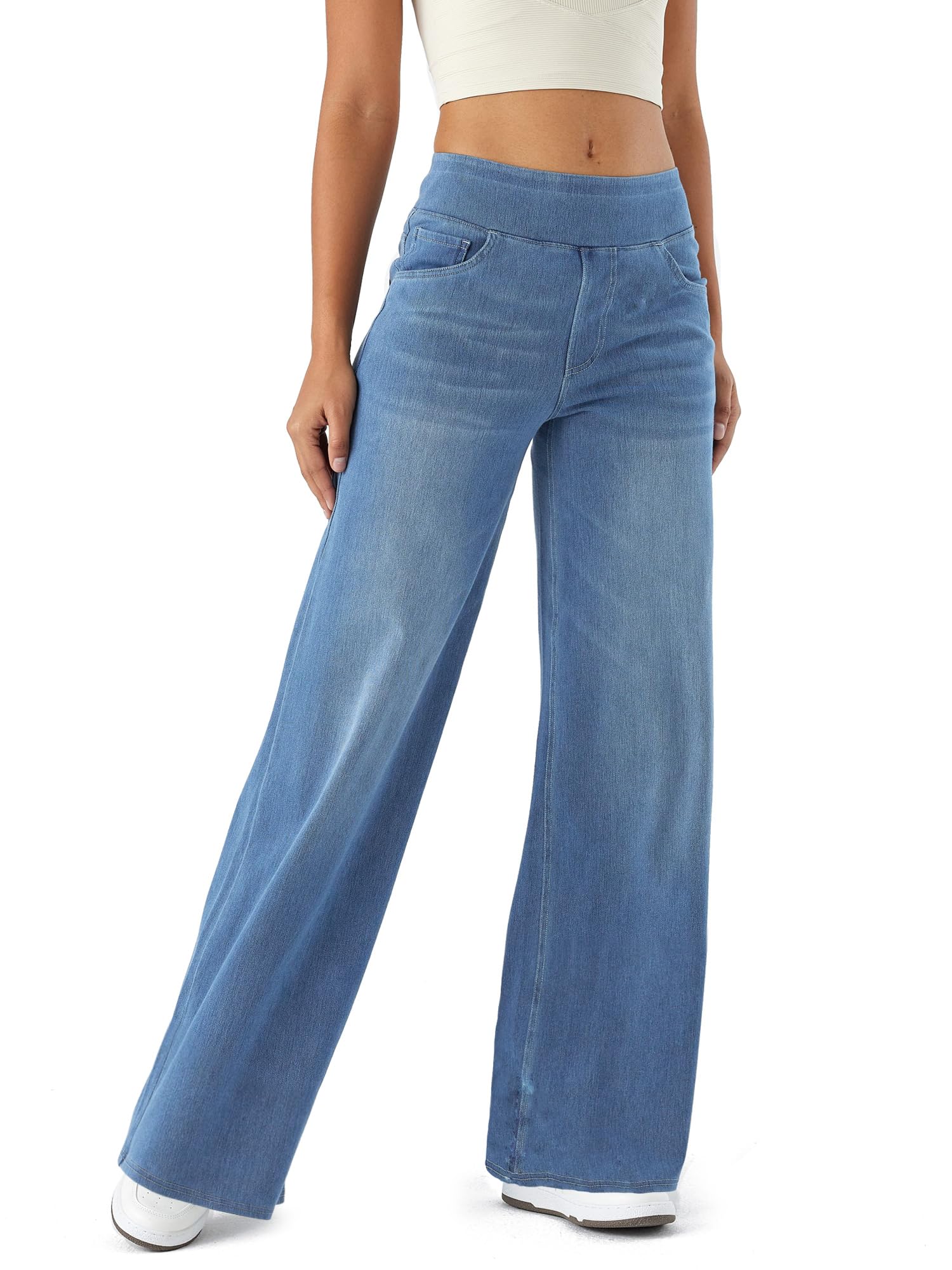 LaiEr Damen Denim Hose mit weitem Bein, hohe Taille, gerades Bein, lockere Passform, Unregelmäßiger handgeriebener Katzenschnurrhaarverlauf hohe Elastizität Casual Jeans