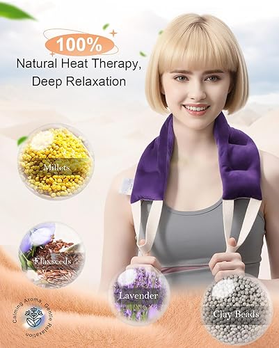 Miniatura 4 de COMOIL Almohadilla térmica para microondas para cuello y hombros con asas, envoltura térmica para el cuello, calentador reutilizable, paquetes