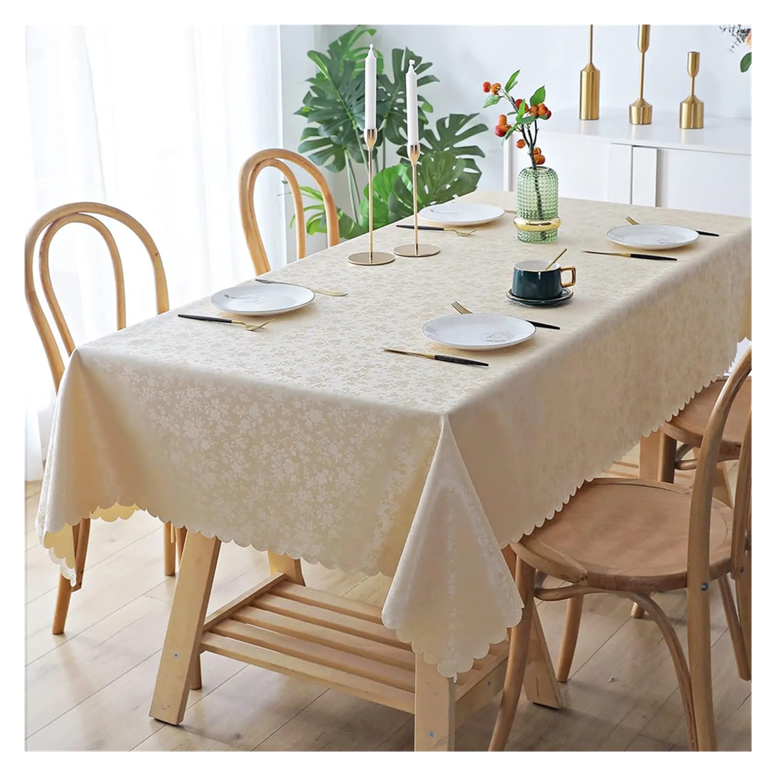 BDFJEDS Waterproof Tablecloth Rectangle Tablecloth Waterproof Table Cloth Wipeable Washable Cover For Kitchen Dining Room(Beige,(137-137cm) Round)