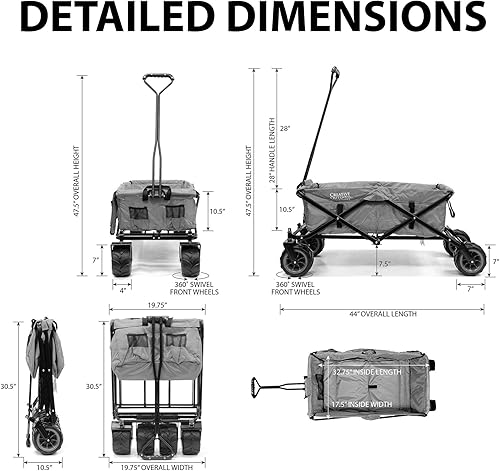 Miniatura 9 de Carro creativo al aire libre para niños, cochecito plegable todo terreno, carrito plegable  Playa Parque Jardín y Puerta Trasera  Negro y Gris