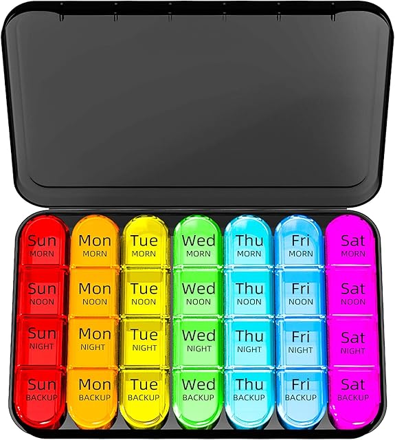Doruimi Weekly Pill Box Organiser, Small Pill Box 7 Day 4 Times A Day, Pill Organiser with 28 Copartments to Hold Plenty of Medication, Vitamins and Supplements