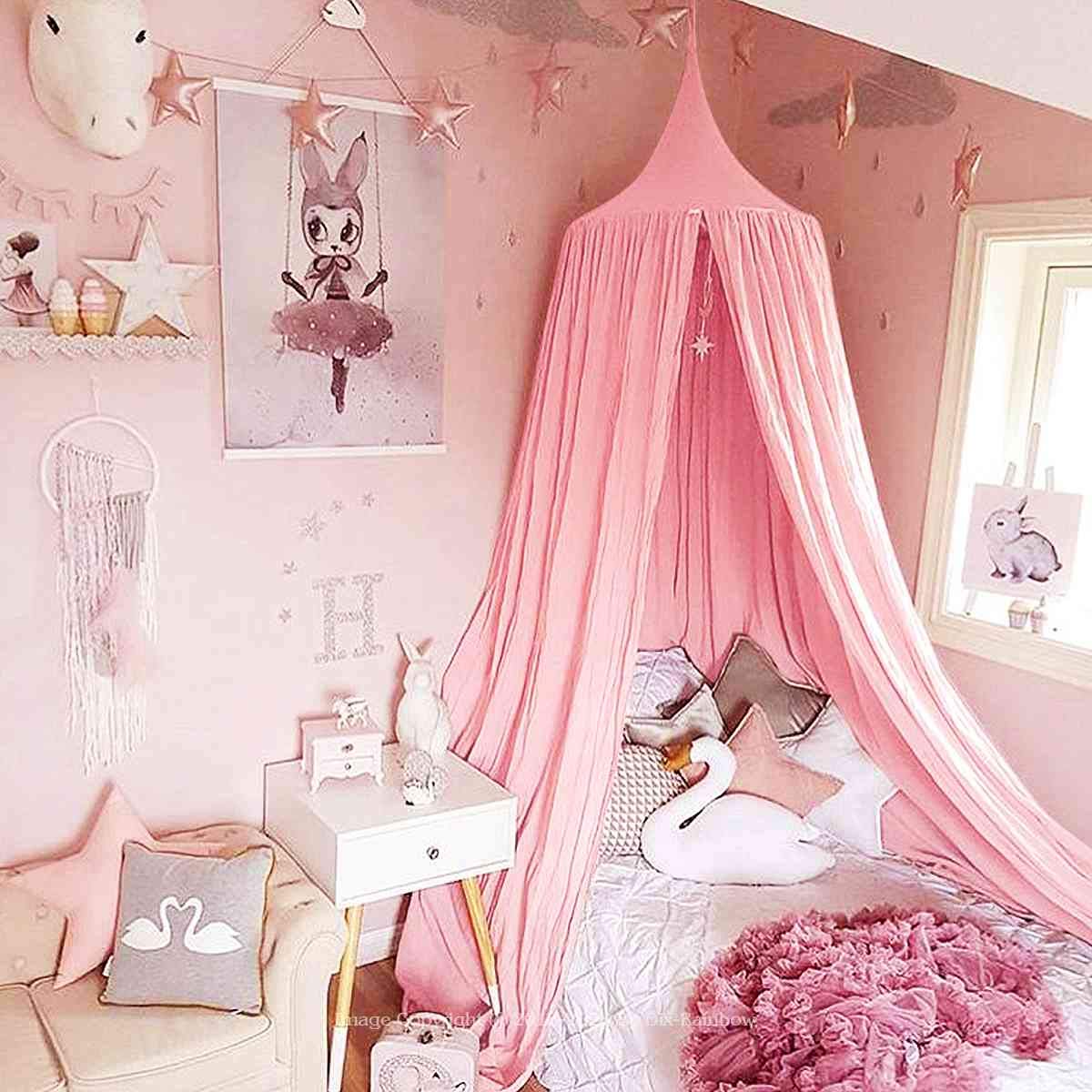 Princess Bed Canopy Mosquito Net For Kids Baby Round Dome Kids Indoor Outdoor Castle Play Tent Hanging House Decoration Reading Nook Cotton Canvas Height 240cm 94 9 Inch Princess Pink Children S Room
