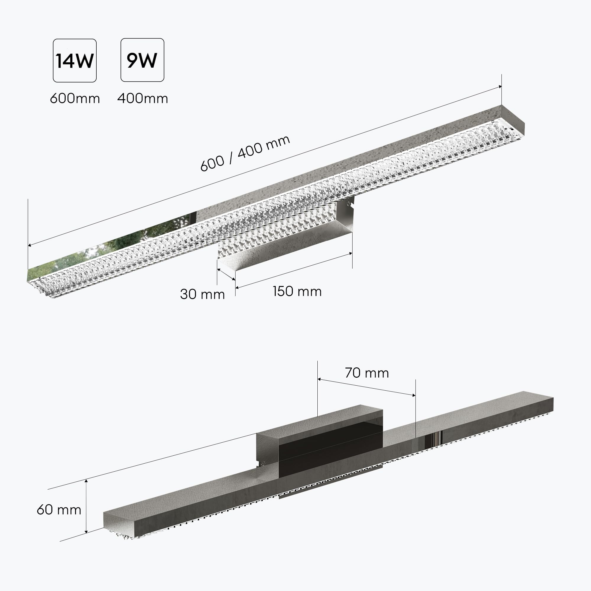 Mai & Mai Spiegelleuchte Bad 60cm LED Spiegellampe Badezimmer Badlampe | 6000K Wandleuchte Badezimmer, 14W Badezimmerlampe für Spiegel, klare Kaltweiß Lampe, Chrom, Leuchtschein