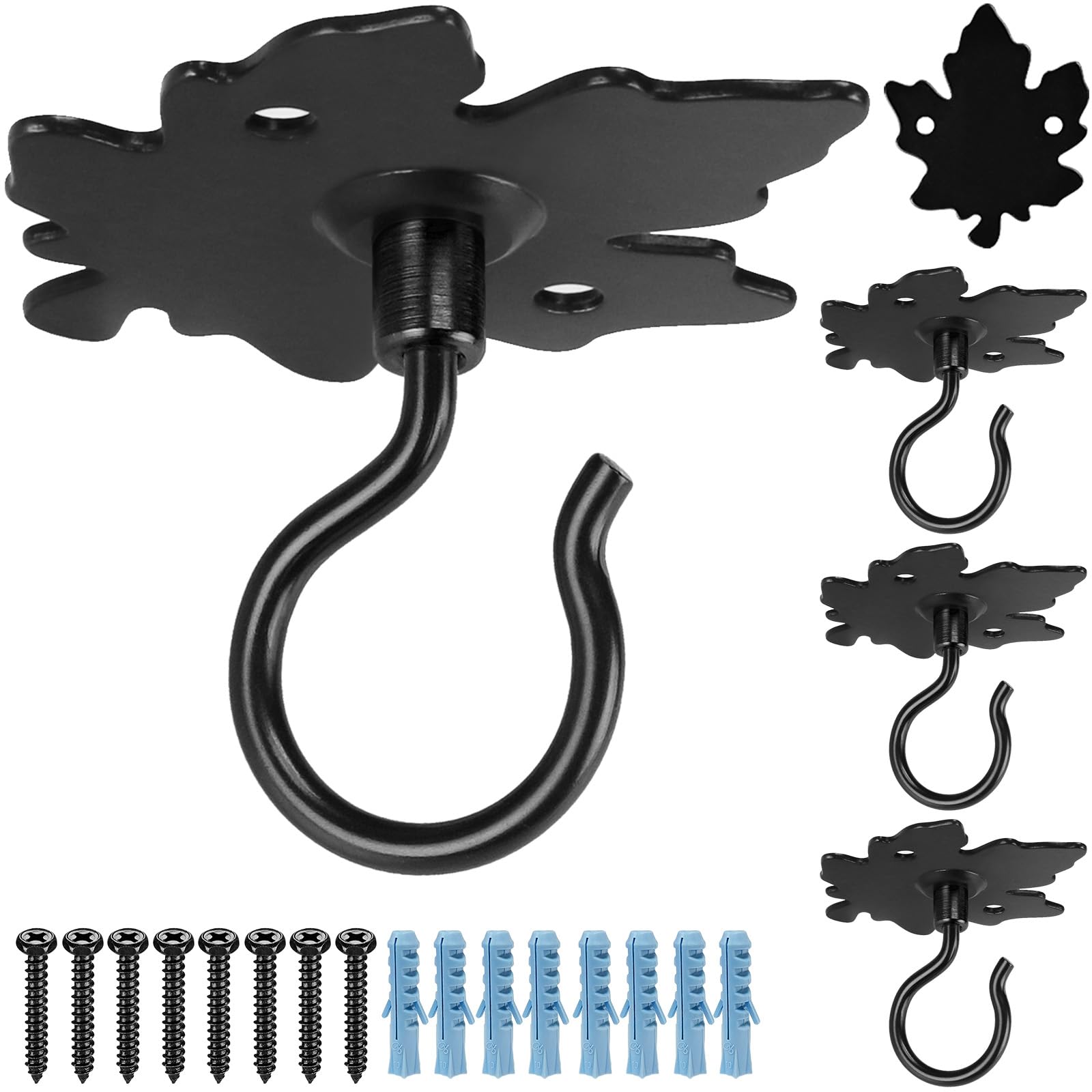 Dolibest Wandhaken Pflanze, 4er Deckenhaken Pflanzenhänger Metall Wandhalterung für Blumenampel Töpfe Indoor Outdoor Lichterketten/Laternen/Windspiele/Vogelfutterhaus Aufhänger, 45.4kg/Schwarz Ahorn
