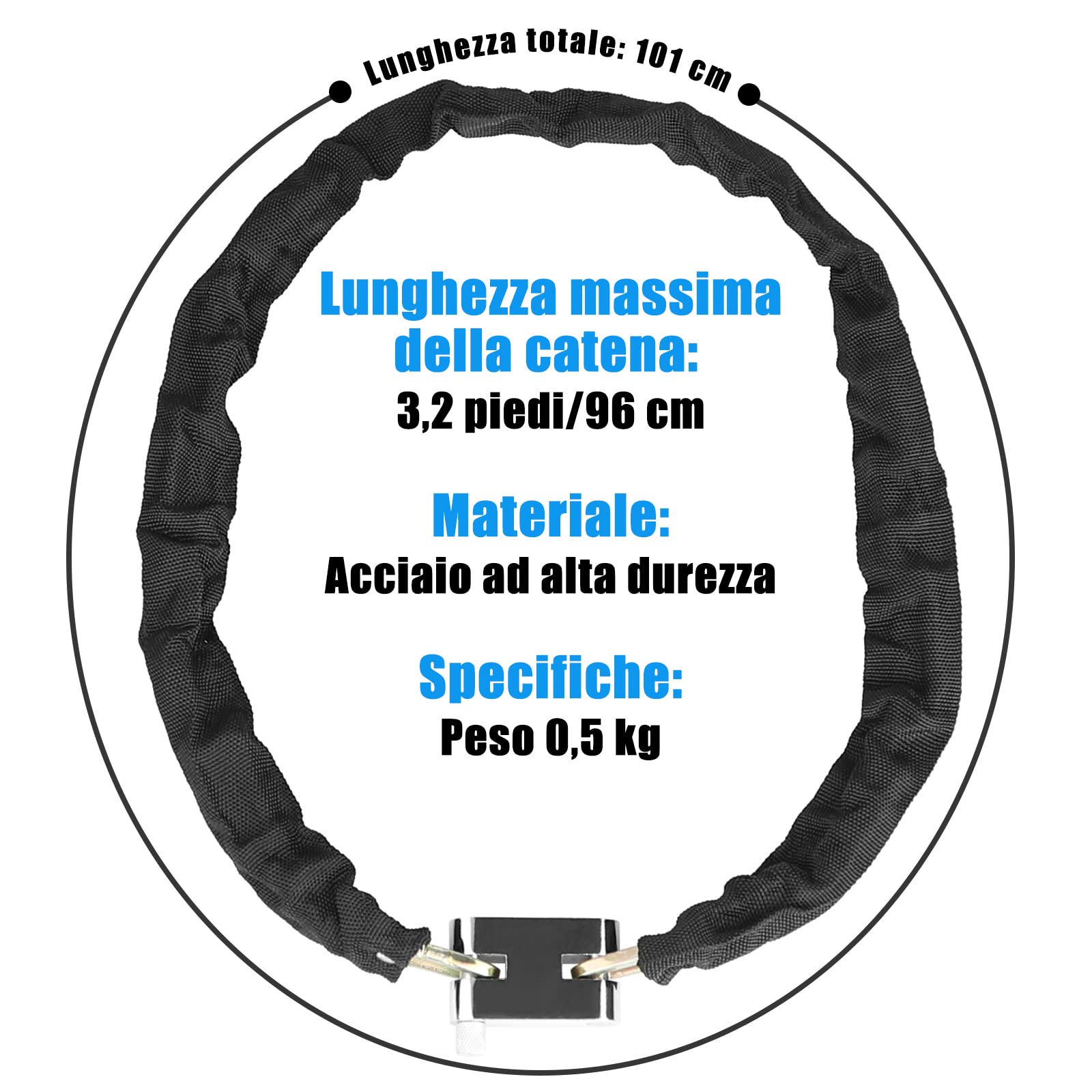 Catena Bicicletta Antifurto,[ con 3 Chiavi ] Diyife Lucchetto Bici Catena, 101cm Blocco Catena Bici Antifurto, per Moto, Passeggini, Scooter, e-bike, MTB