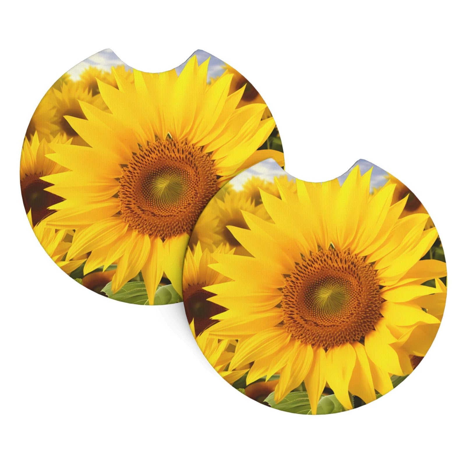 2PCS Car Coaster for Cup Holders Universal Auto Cup Mat Sunflowers Cup Coaster Pad 2.7" Waterproof Neoprene Non-Slip Cup Holder Coasters Car Interior Accessories for Women Men