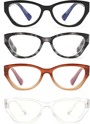 Miniatura 1 de JM Paquete de 4 lentes de lectura Cateye con bloqueo de luz azul, lector de computadora para mujeres y hombres, bisagra de resorte