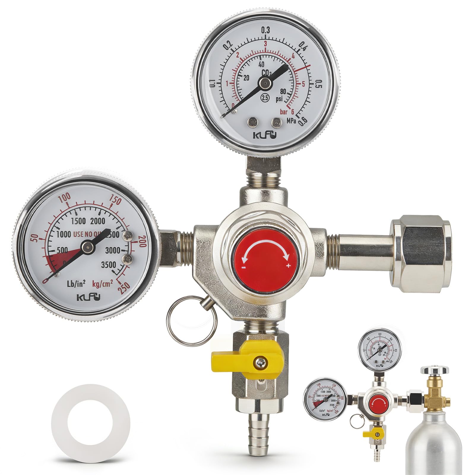 Détendeur de Pression CO2 pour Bière, Réducteur de Pression Gaz avec Double Manomètre, Raccord W21.8-14 & 3/4", Valve Anti-Retour, pour Distributeurs de Bière, Brassage de Bière, Tireuse à Bière