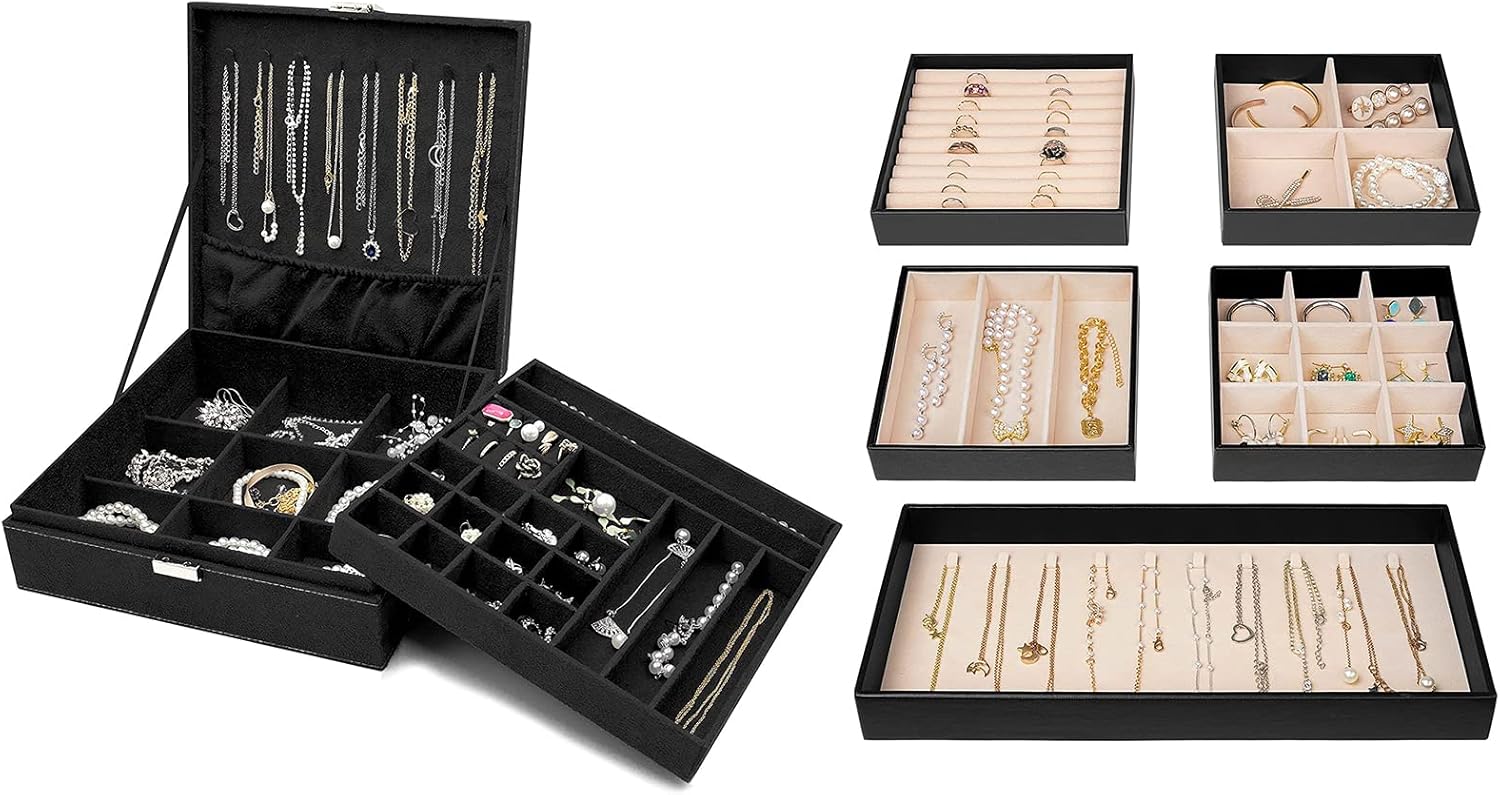 ProCase Jewelry Box Organizer for Women Girls Bundle with Stackable Jewelry Tray