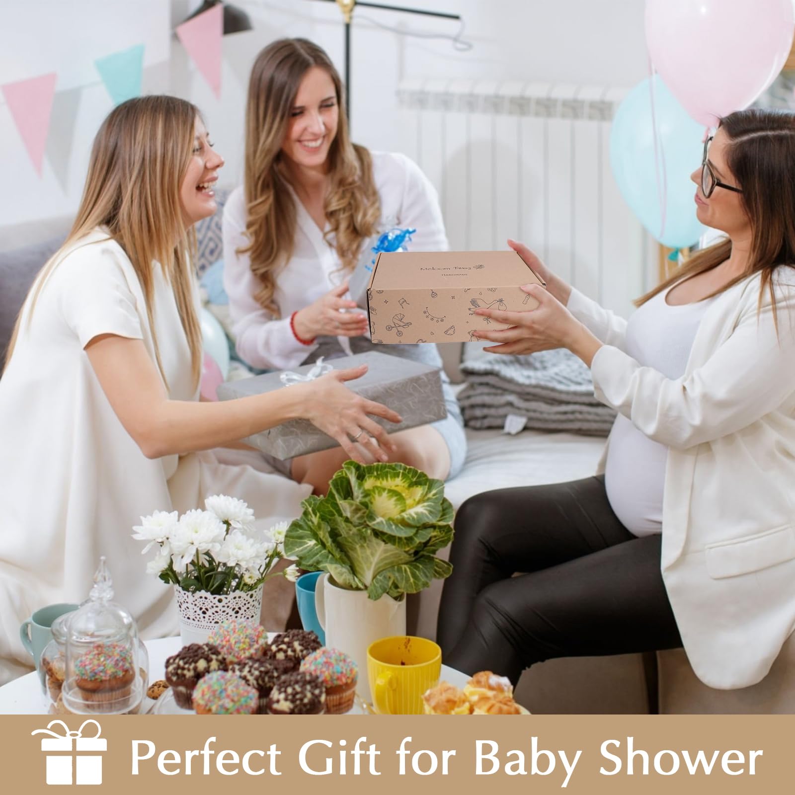 meloom Baby-Geschenk-Set, Unisex-Geschenkbox, Boho-geschlechtsneutrale Baby-Essentials, für neue Mutter, Geschenke für Jungen und Mädchen, personalisierter Geschenkkorb für Neugeborene