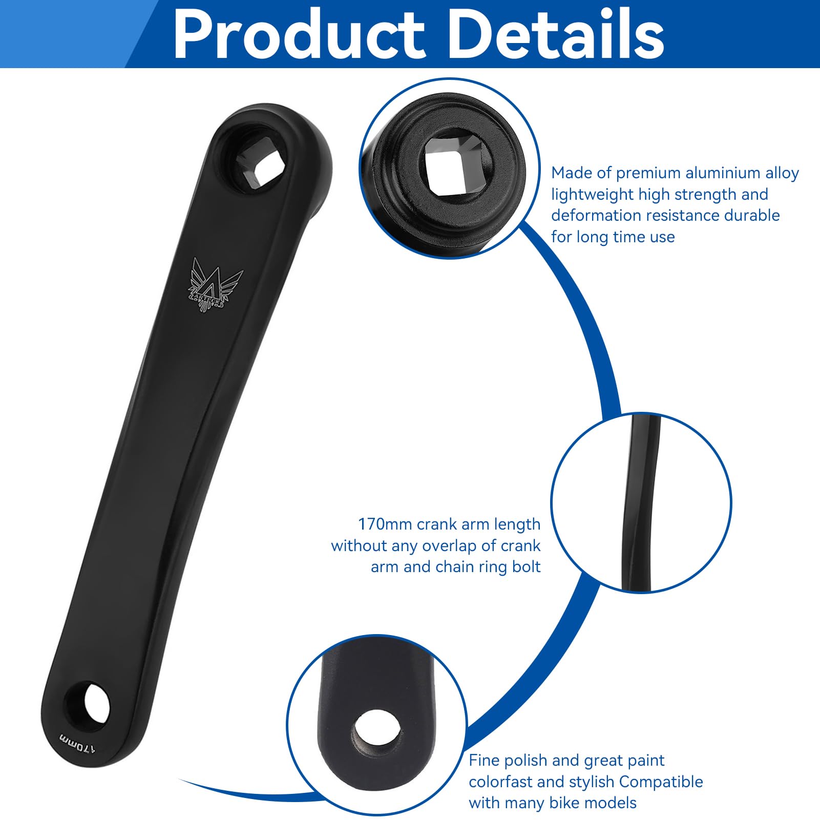 Braccio Manovella Sinistro AltaLine 170 Mm - Quadrato Orizzontale Cromato O Nero Per Bici