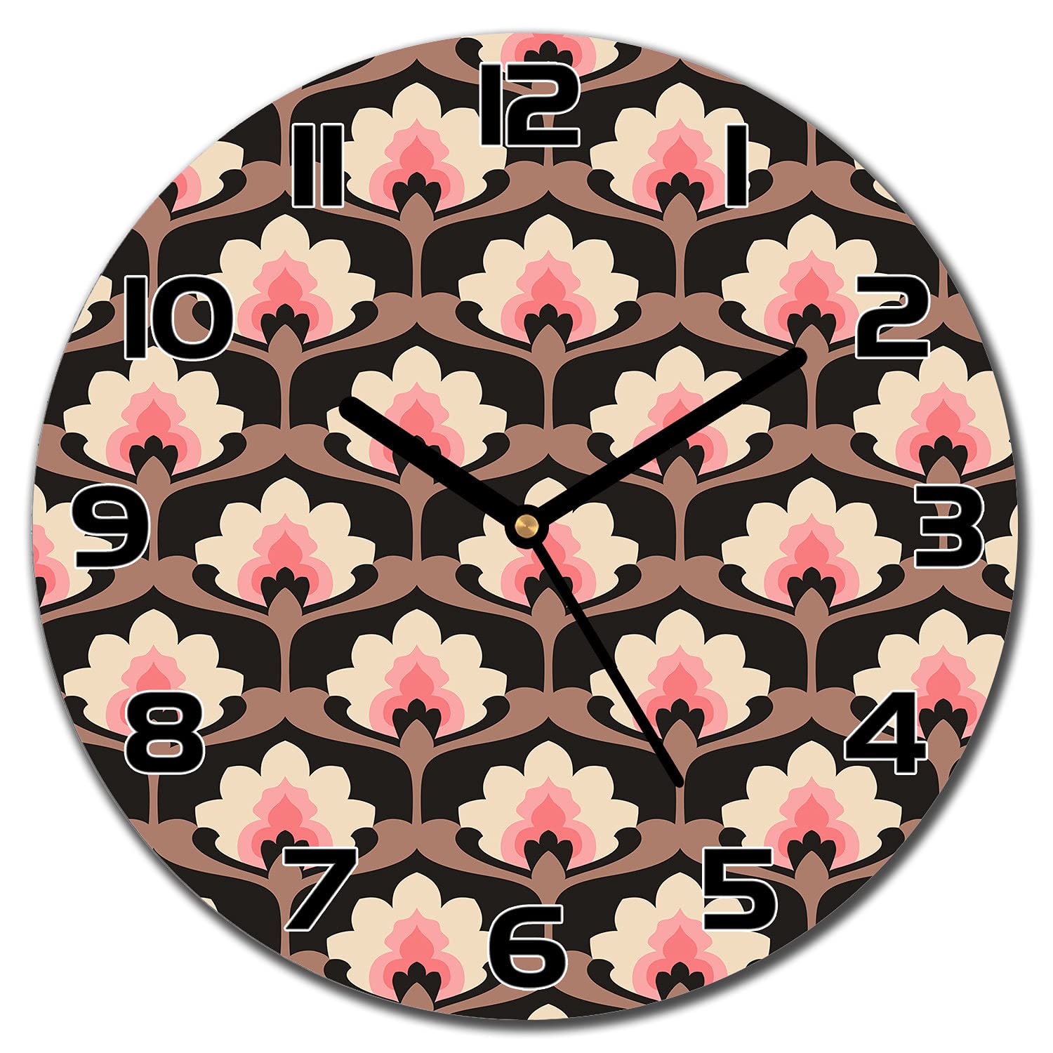 Horloge en verre lisible aiguilles noires cuisine salon 30 cm floral