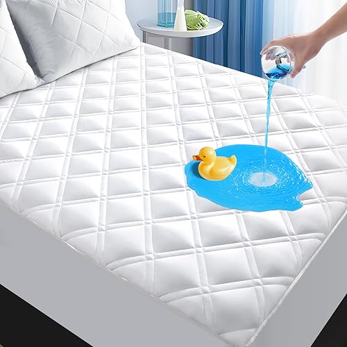 Protector de colchón acolchado tamaño Queen, transpirable e impermeable, con bolsillo profundo ajustable de 8 a 21 pulgadas, funda de colchón suave