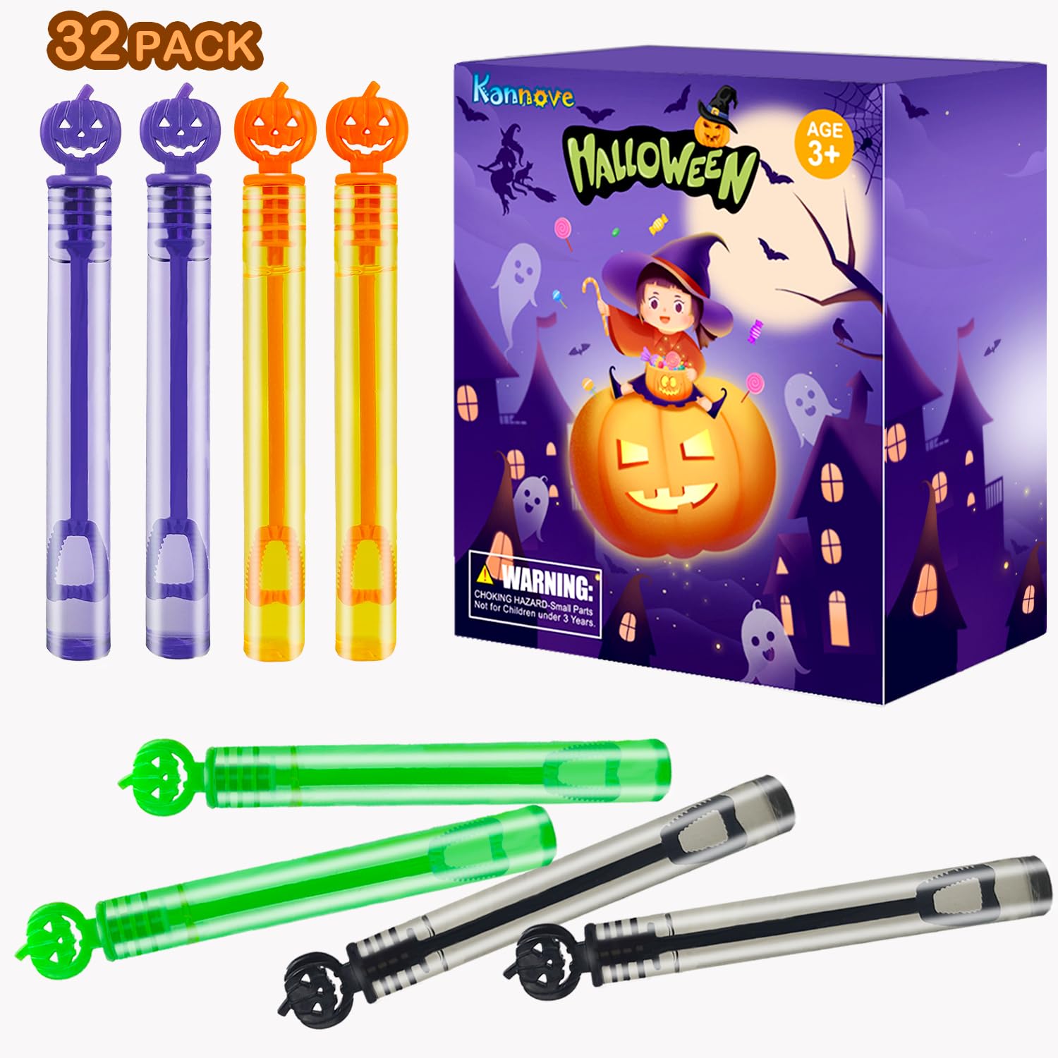 Halloween Treats Non Candy for Kids, Mini Bubble Wands for Toddlers 32 Pack, Halloween Party Favors Supplies Basket Goodie Bag Stuffer Fillers, Small Classroom Toys Gifts Prizes for Boys Girls