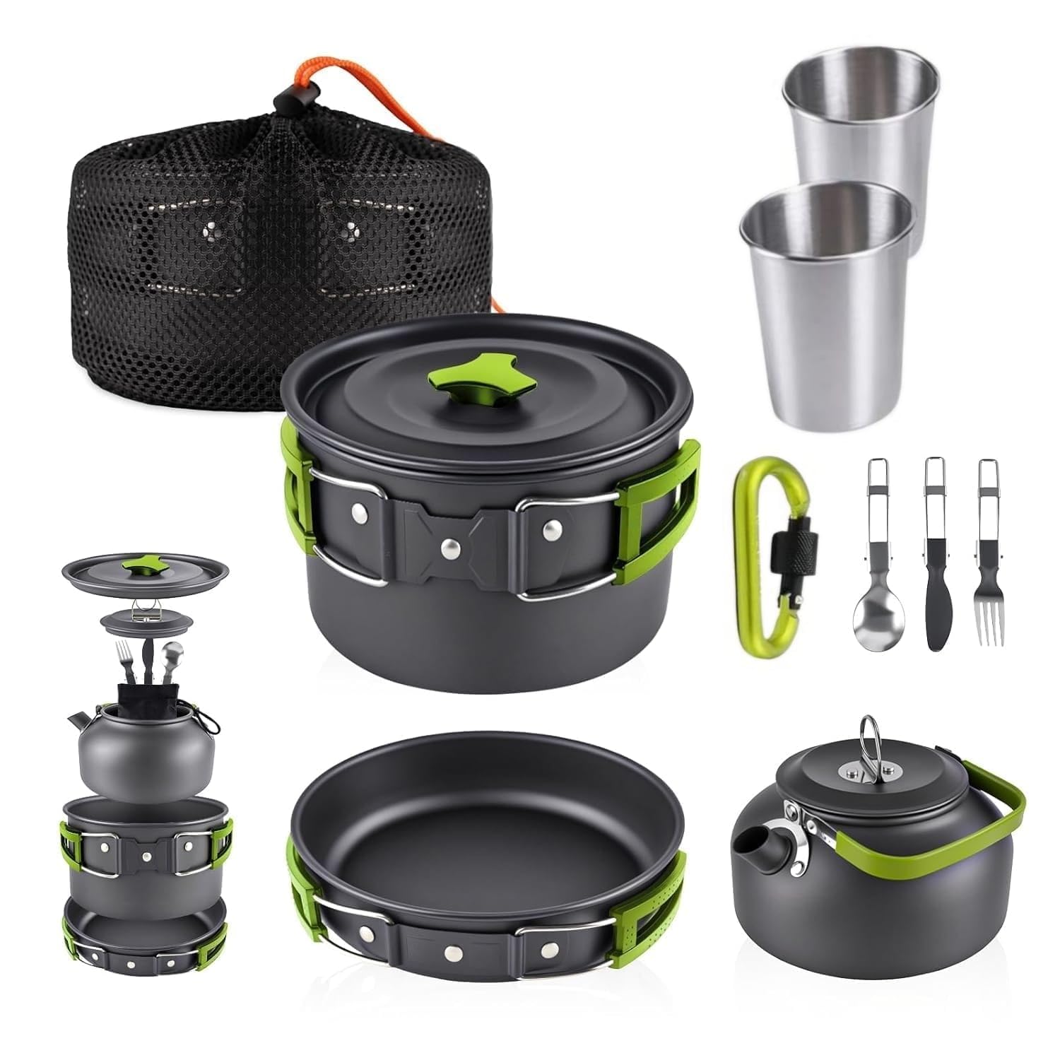 BYRM Camping cookware Mess kit Lightweight Hiking Set Nonstick Aluminum Cooking Kettle Backpacking Outdoors Set for Scouts Trekking Accessories (Cooking Set with Kettle)-image-41