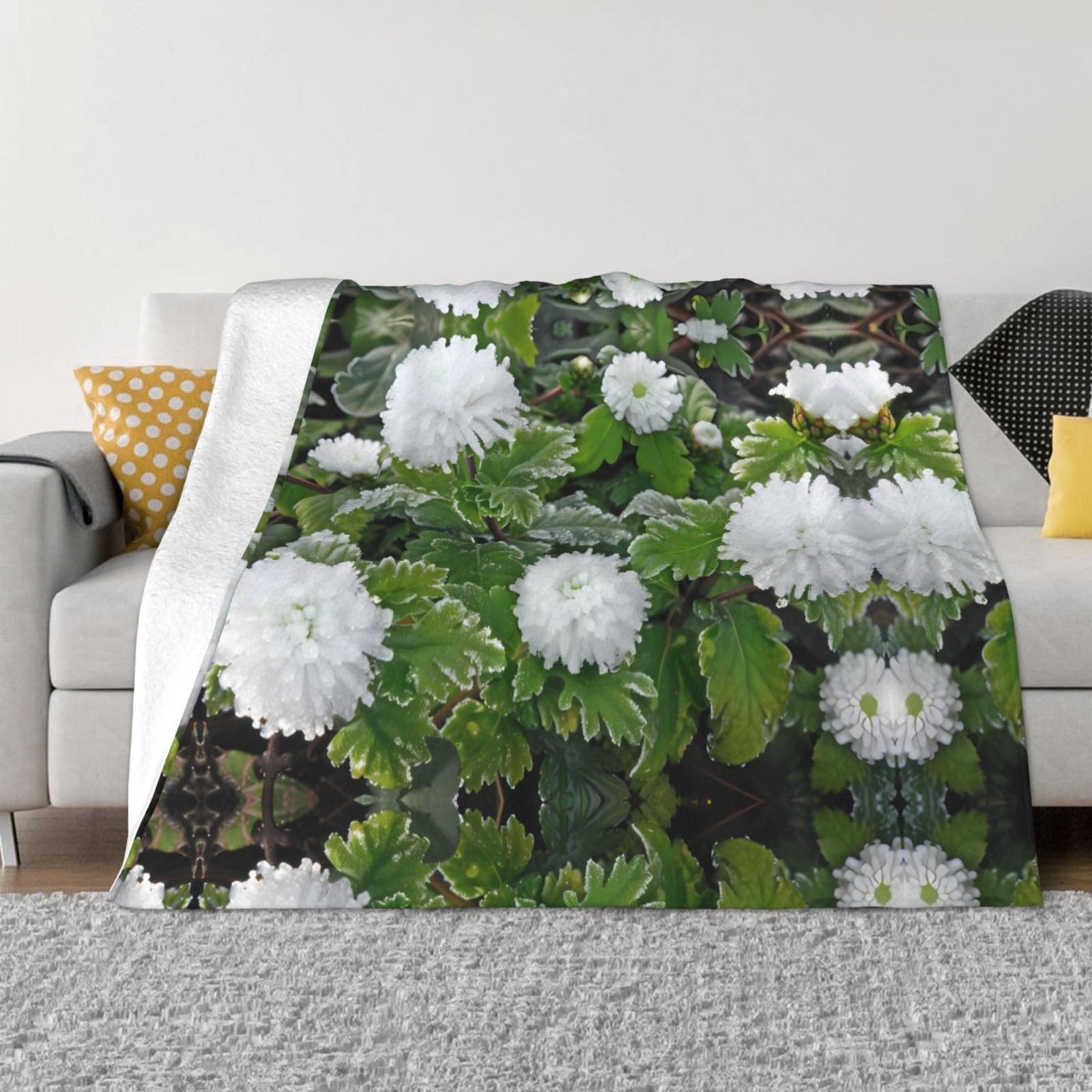 Couverture flanelle chrysanthème 203x152 cm pour camping et voyage
