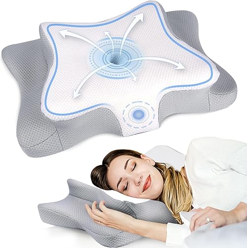 OMMYREC Almohada cervical para el cuello para aliviar el dolor, almohadas de espuma viscoelástica de contorno para dormir con funda de almohada