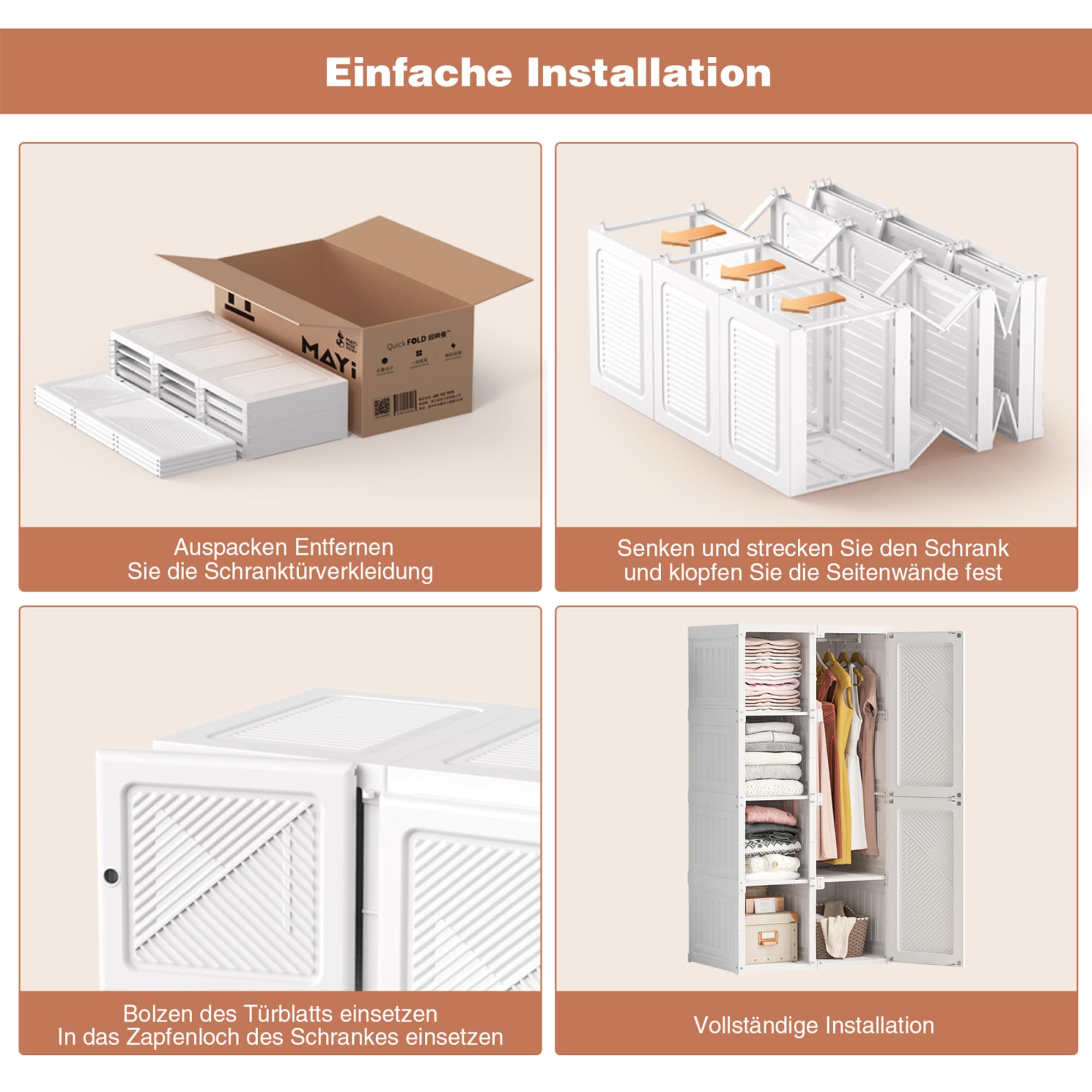 MINGZHE Tragbarer Kleiderschrank mit transparenten Türen, 69x136x50cm, Schlafzimmerschrank, 8 Fächer, 6 Türen und 1 Kleiderbügel, Aufbewahrungsschrank, Magnetverschluss, weiß