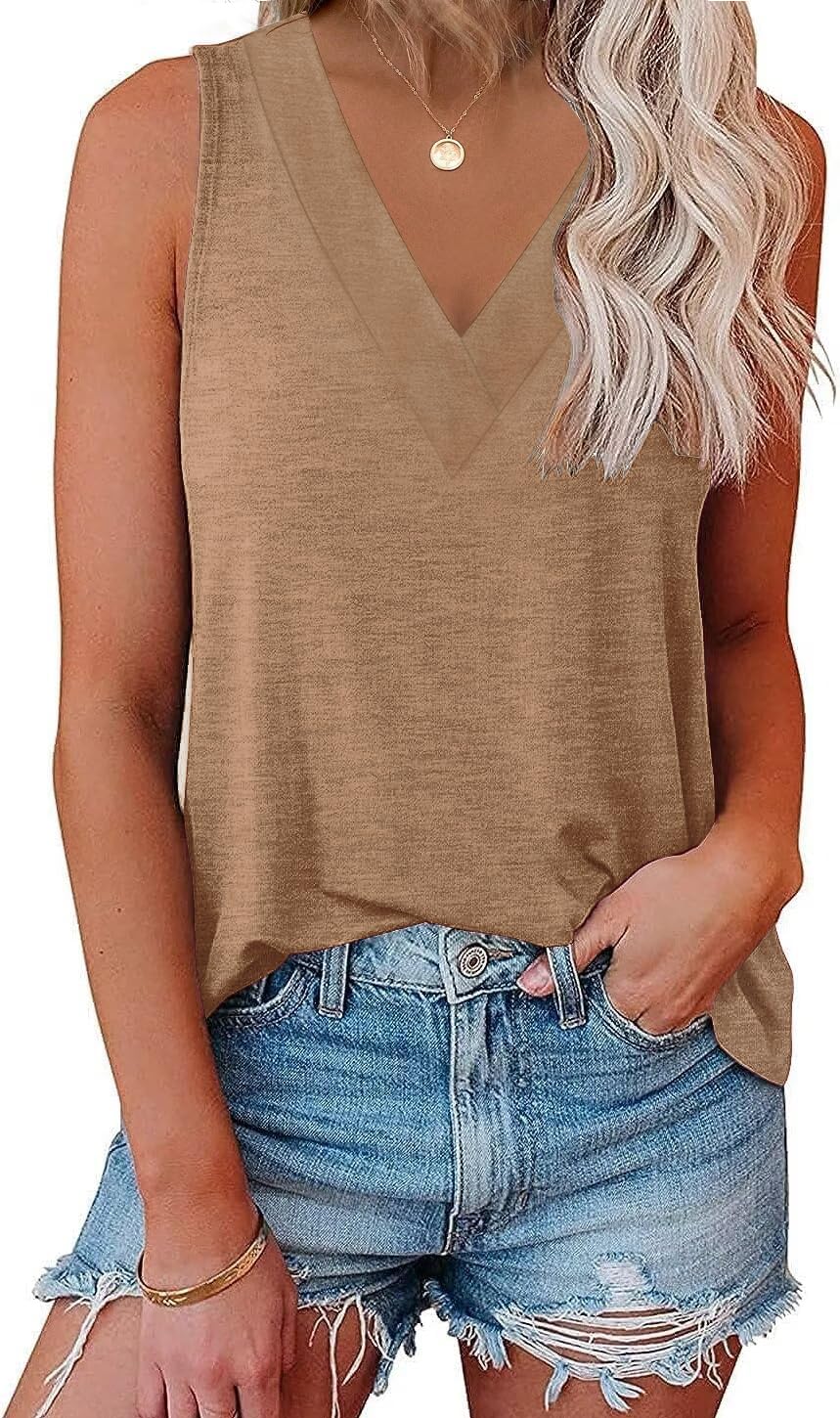 EyMuse Women V Neck Tank Tops Summer Sleeveless Tunic Casual Basic Shirts True Classic Tees Cute Trendy Clothes