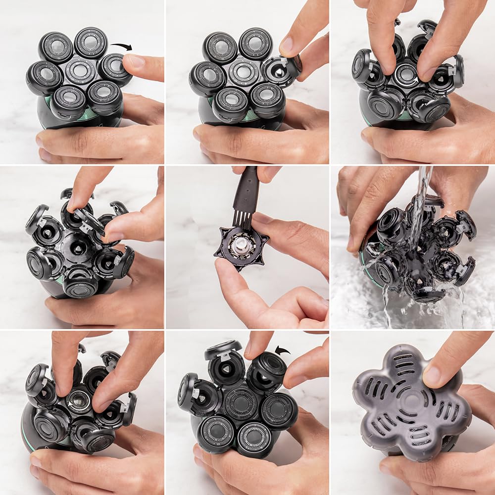 Cecotec PrecisionCare Skull Shaver, bardzo duża głowica goląca, 7 ruchomych ostrzy, 60 min golenia, baza ładująca, łatwe czyszczenie