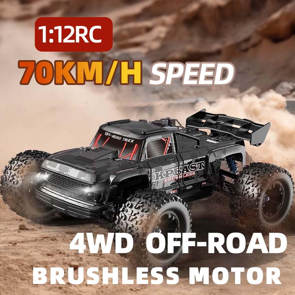 KF16 Zdalnie sterowany samochód dla dorosłych, 70 km/h, 1:12 4WD Off Road Race Buggy, bezszczotkowy silnik RC, wysoka prędkość, samochód wyścigowy, 3 baterie (czarny)