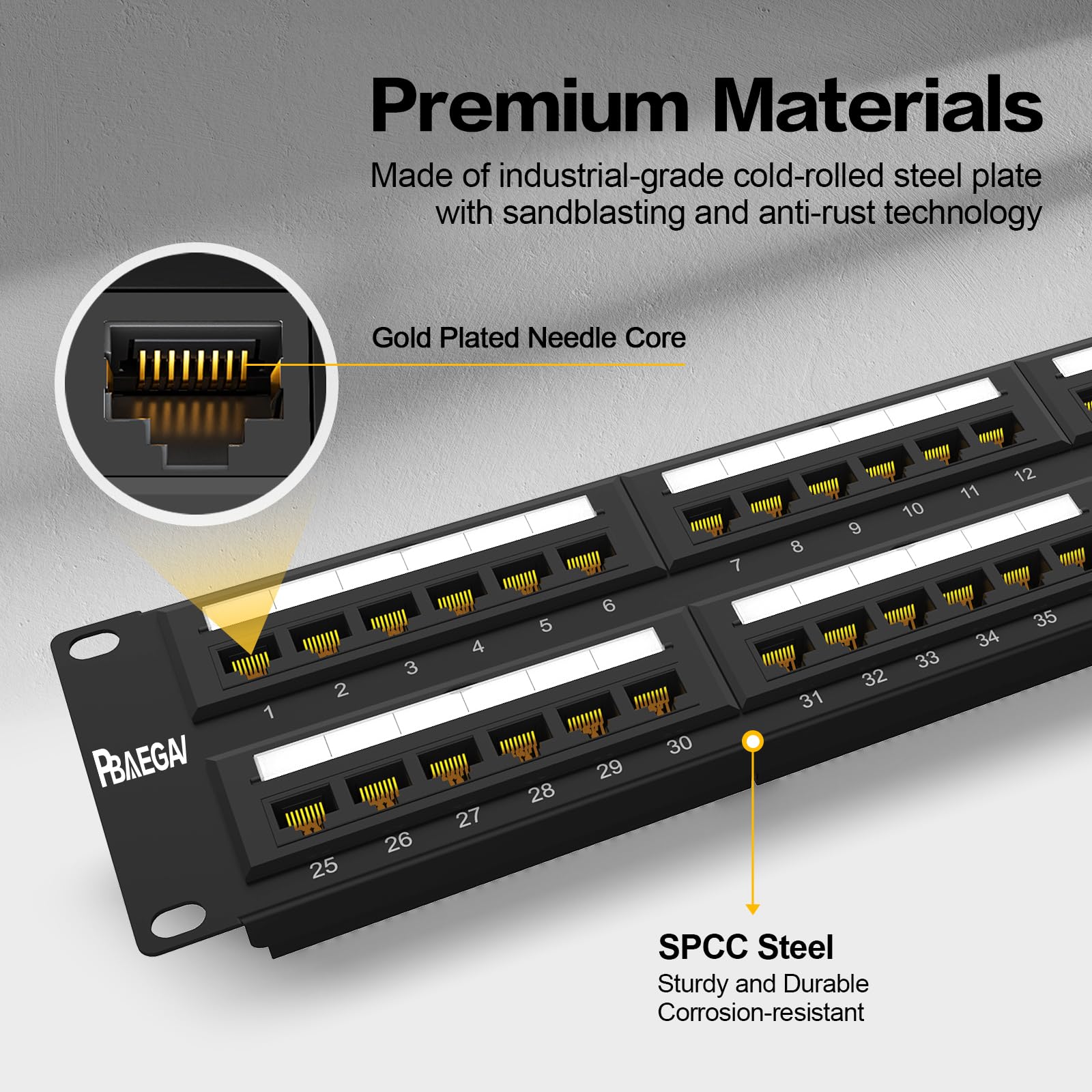 Patch Panel 48 porte montaggio a rack o montaggio a parete Cat6 2U Patch Panel di rete 19" RJ45 Patch Panel per rete 10 Gigabit, 110 o Krone Impact Tools compatibile (Cat6)