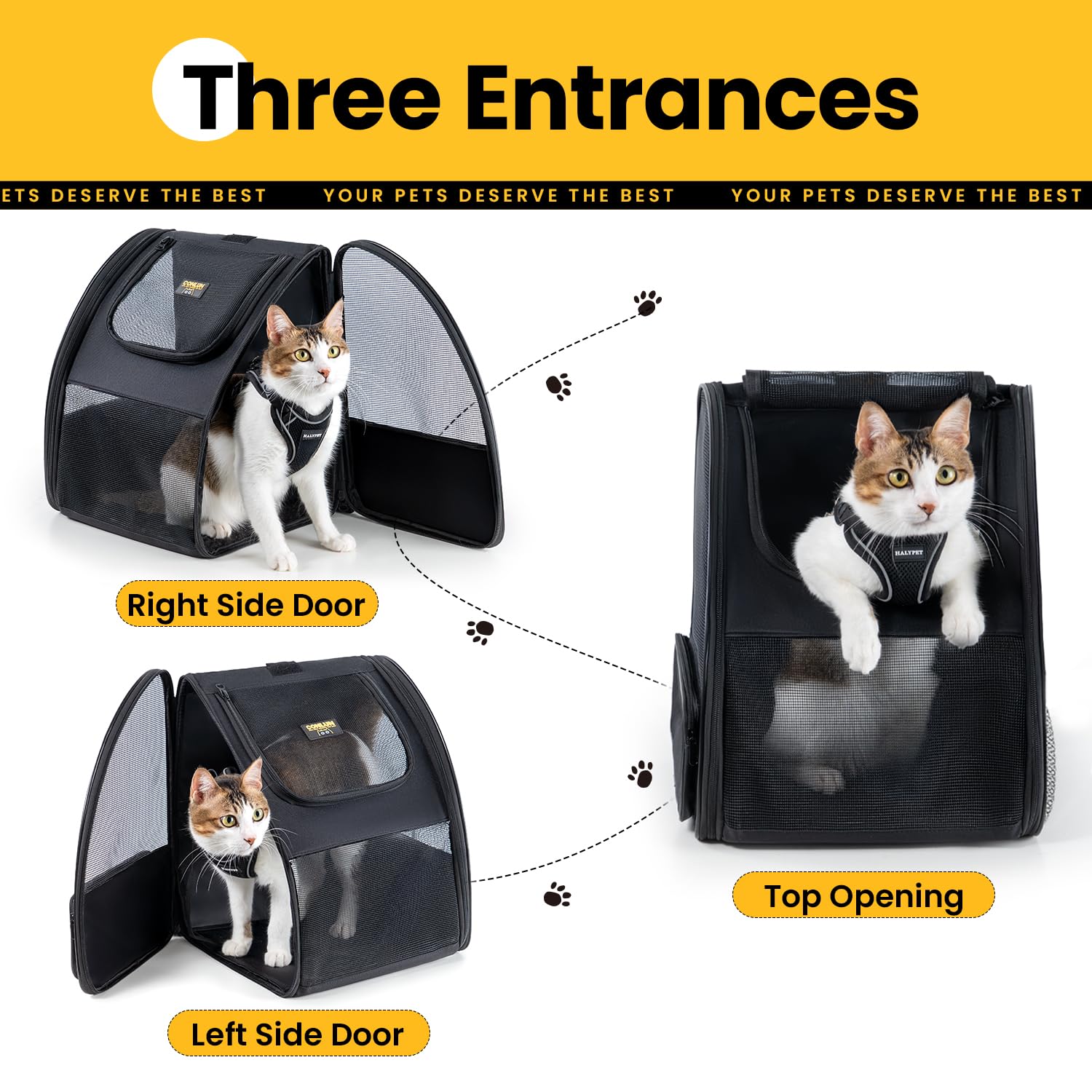 Conlun Sac à Dos Transport Chat et Sac à Dos Chien pour Petits Chiens et Chats jusqu'à 7kg, Sac à Dos pour Chien Pliable avec Fenêtres en Maille sur 3 côtés pour Voyages et randonnées,Noir
