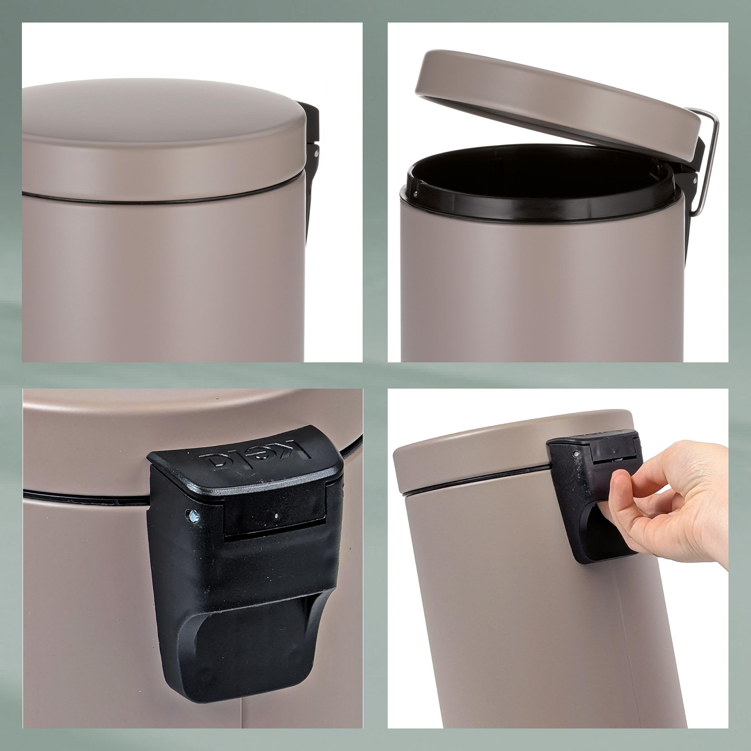 kela Cubo de basura para cosméticos marrón 3 l, cubo de basura metálico con pedal para baño, cubo de basura para baño con cubo interior y asa de transporte, MONACO, marrón cachemira mate